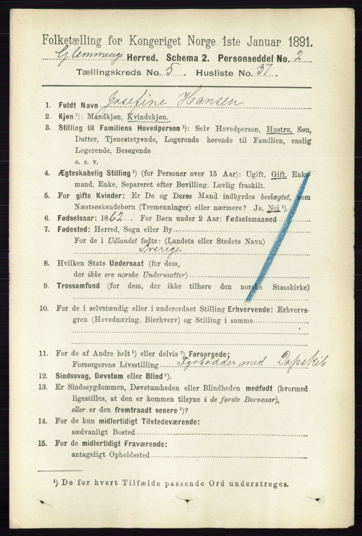 RA, 1891 census for 0132 Glemmen, 1891, p. 6330