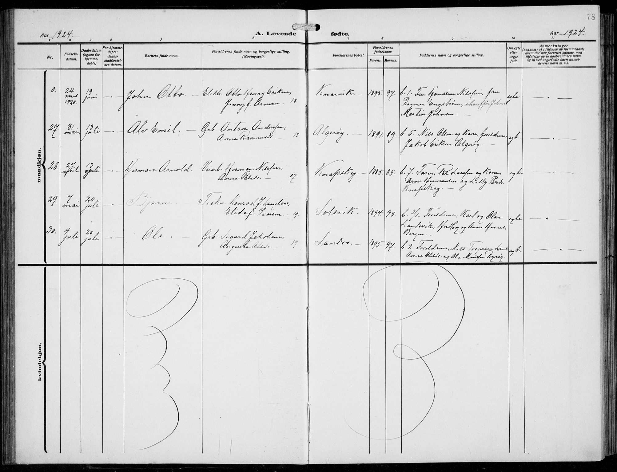 Fjell sokneprestembete, AV/SAB-A-75301/H/Hab: Parish register (copy) no. A  6, 1918-1936, p. 78