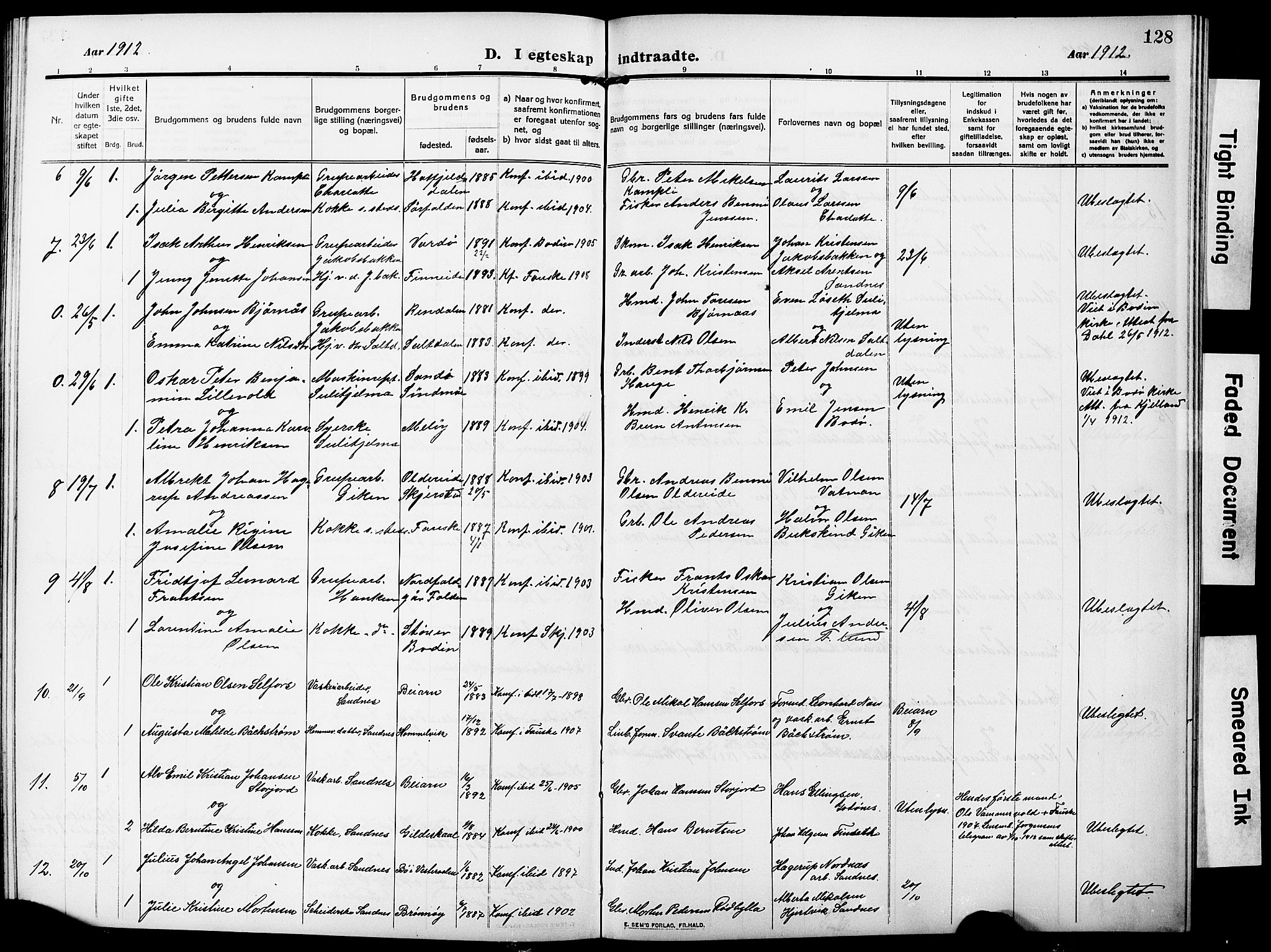 Ministerialprotokoller, klokkerbøker og fødselsregistre - Nordland, AV/SAT-A-1459/850/L0710: Parish register (official) no. 850A02, 1910-1920, p. 128