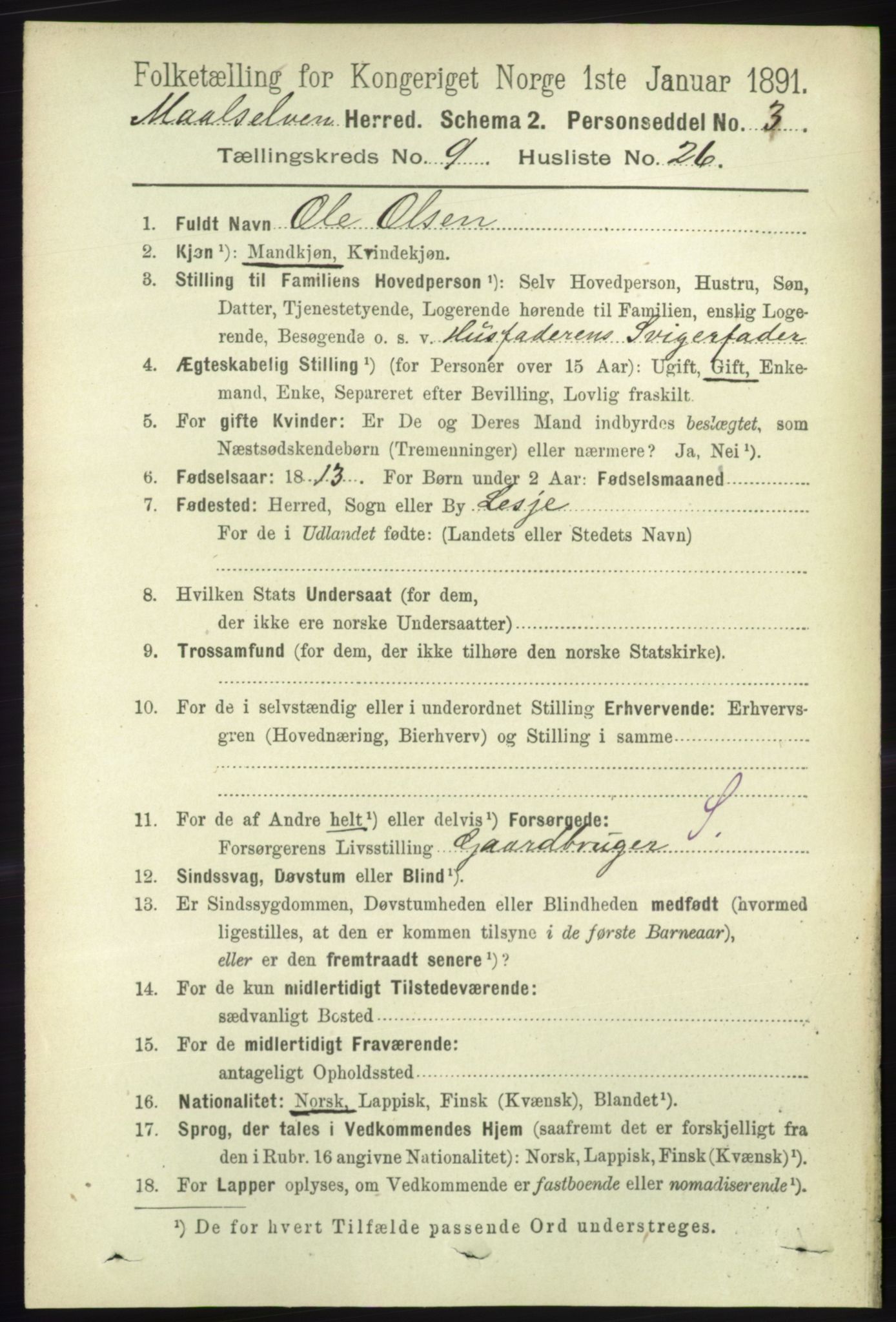 RA, 1891 census for 1924 Målselv, 1891, p. 2926