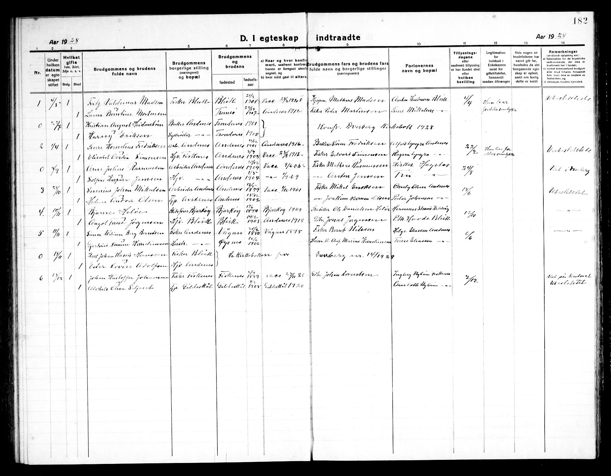 Ministerialprotokoller, klokkerbøker og fødselsregistre - Nordland, SAT/A-1459/899/L1450: Parish register (copy) no. 899C05, 1918-1945, p. 182