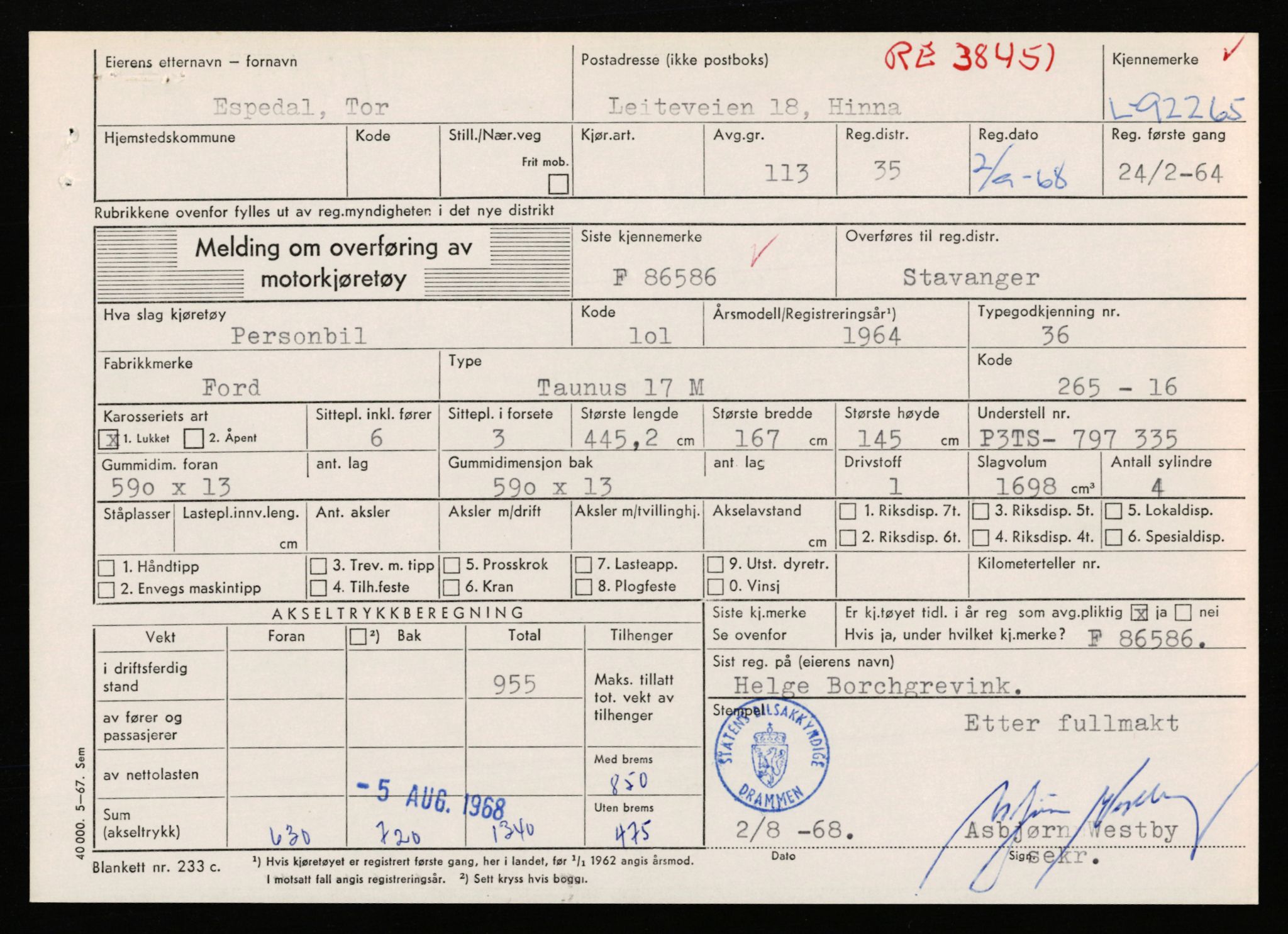 Stavanger trafikkstasjon, AV/SAST-A-101942/0/F/L0075: L-88800 - L-92499, 1930-1971, p. 2260