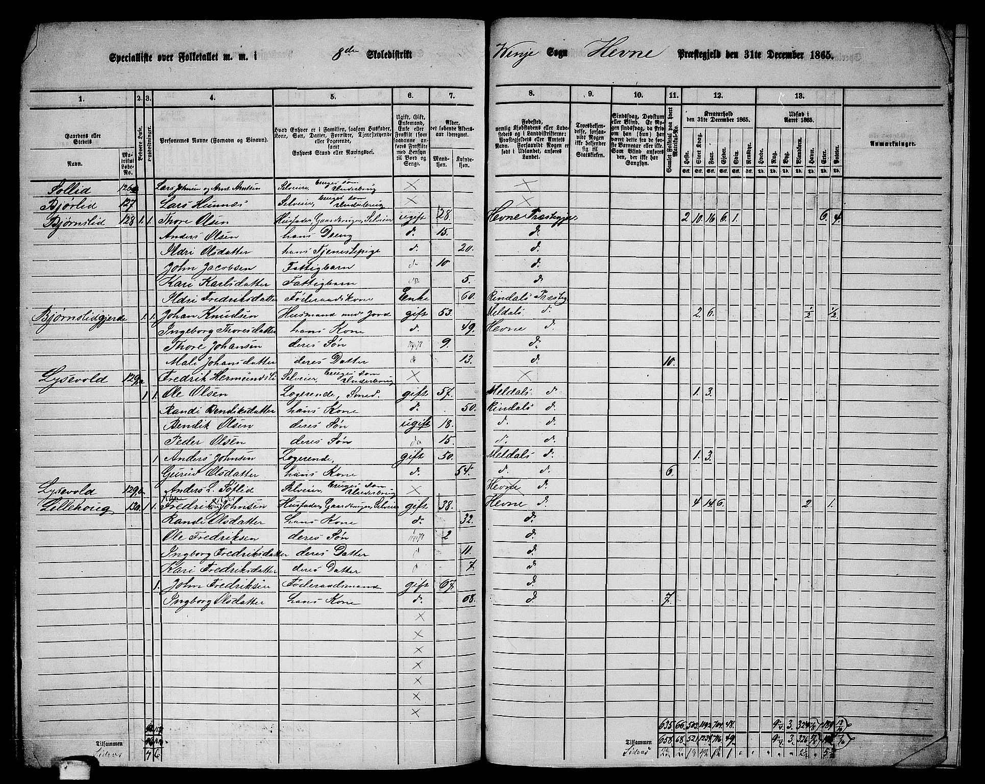 RA, 1865 census for Hemne, 1865, p. 189