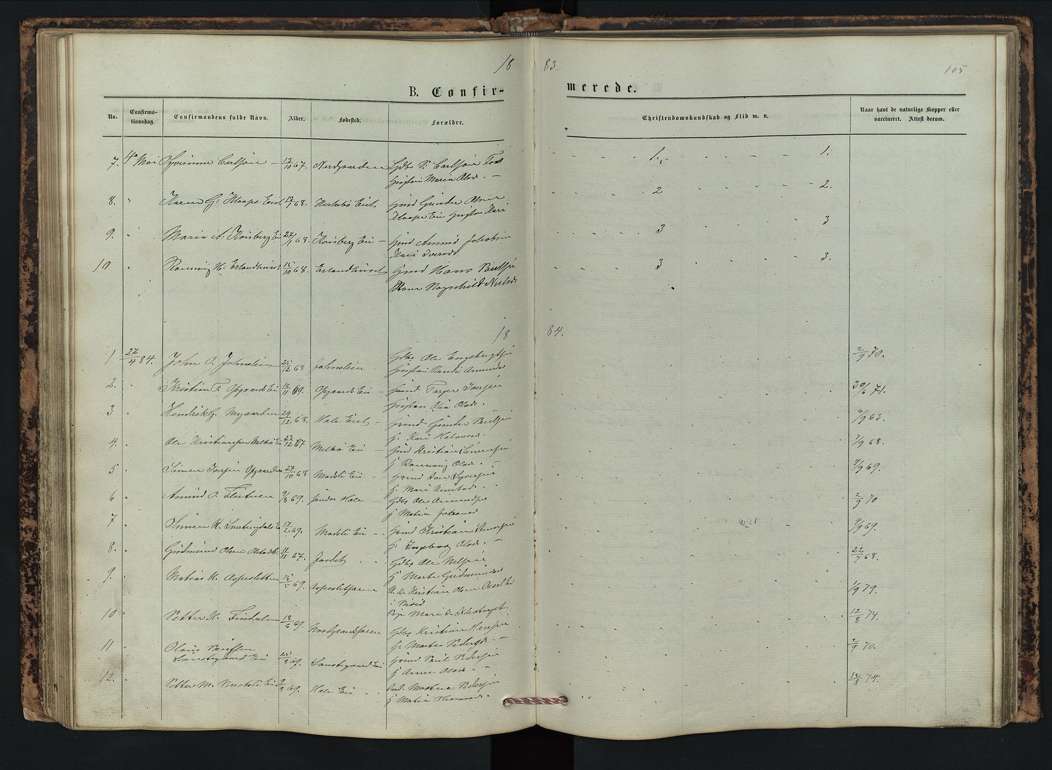 Vestre Gausdal prestekontor, SAH/PREST-094/H/Ha/Hab/L0002: Parish register (copy) no. 2, 1874-1897, p. 105