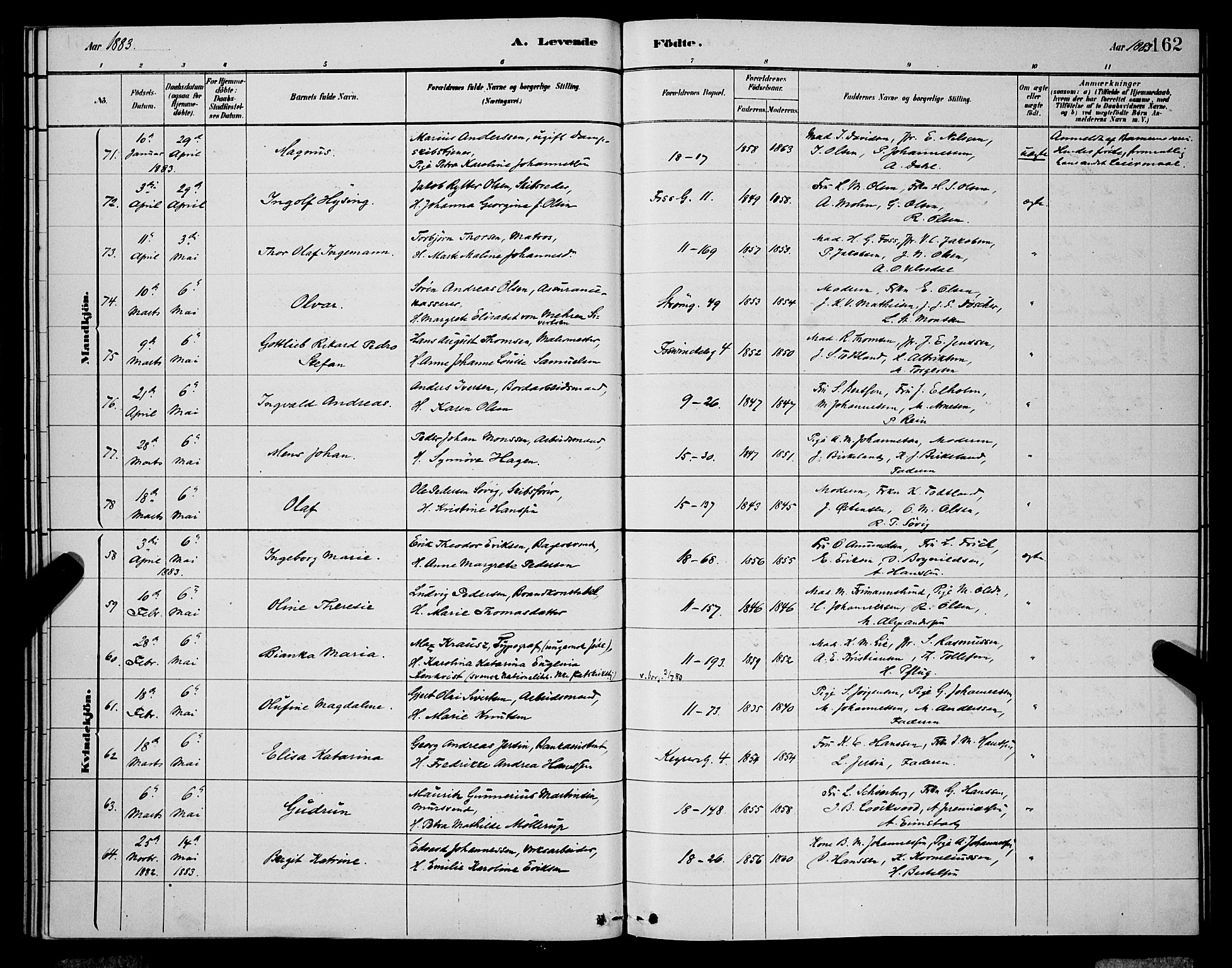 Domkirken sokneprestembete, SAB/A-74801/H/Hab/L0015: Parish register (copy) no. B 8, 1879-1887, p. 162