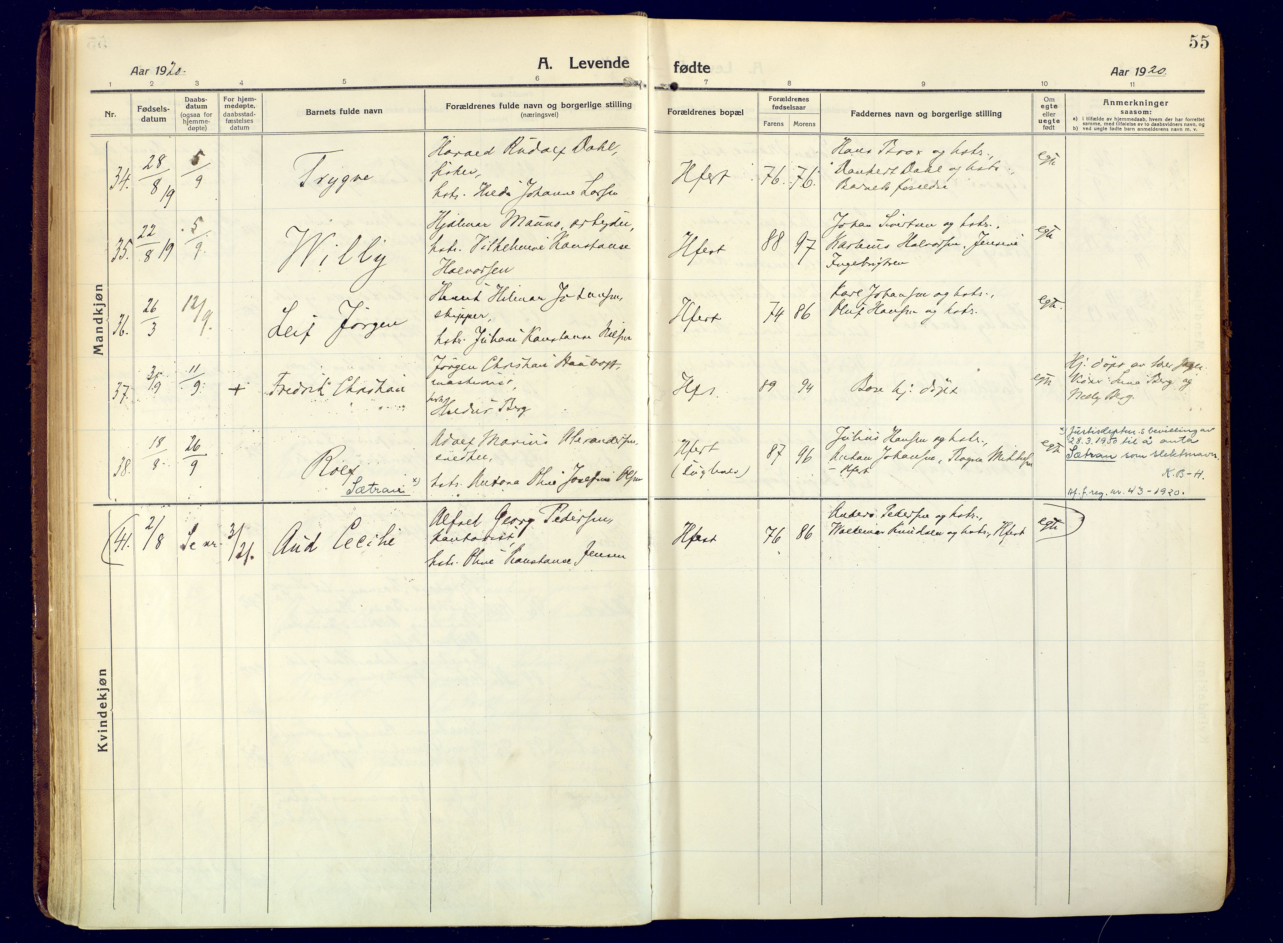 Hammerfest sokneprestkontor, SATØ/S-1347/H/Ha/L0015.kirke: Parish register (official) no. 15, 1916-1923, p. 55