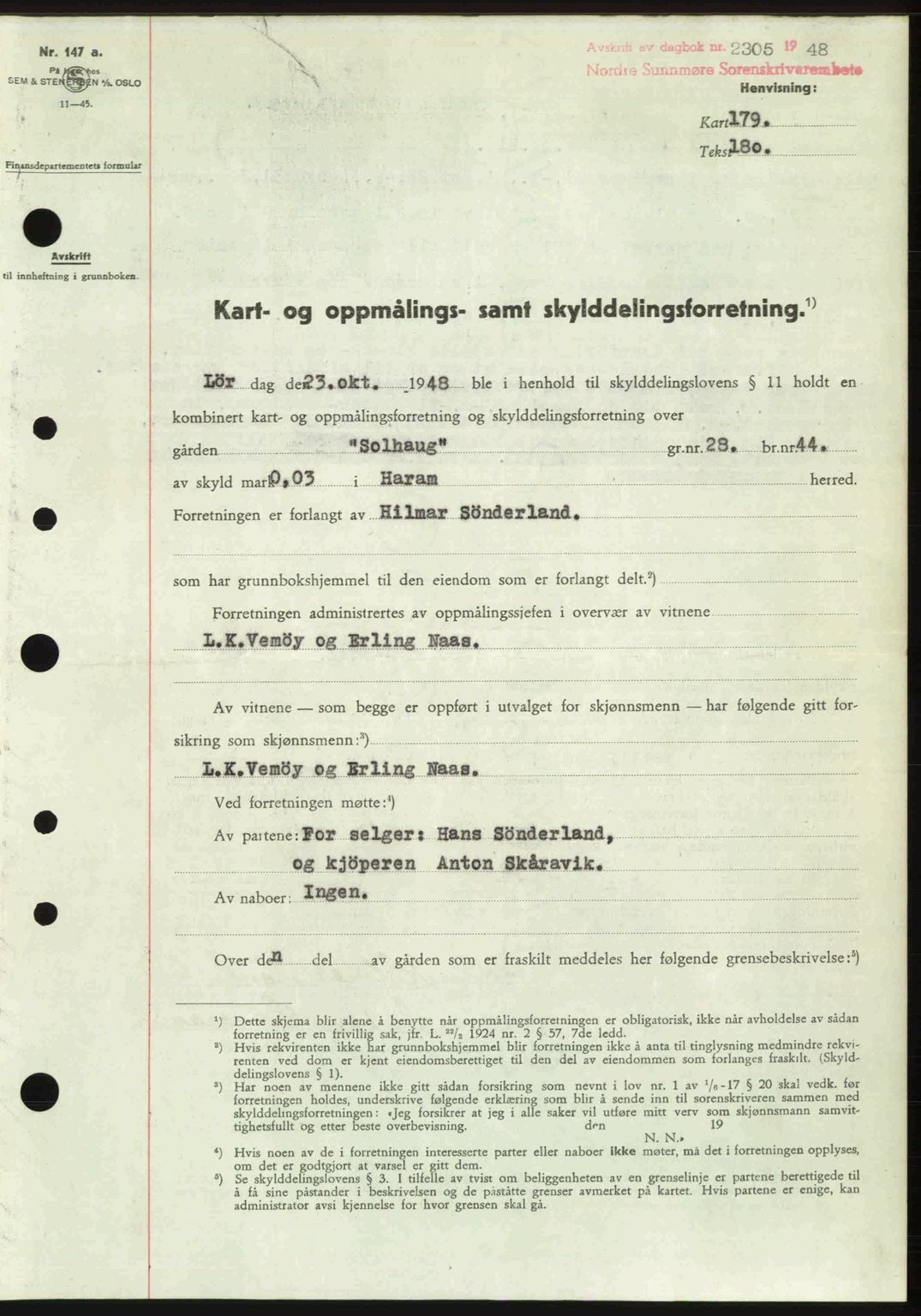 Nordre Sunnmøre sorenskriveri, AV/SAT-A-0006/1/2/2C/2Ca: Mortgage book no. A29, 1948-1949, Diary no: : 2305/1948