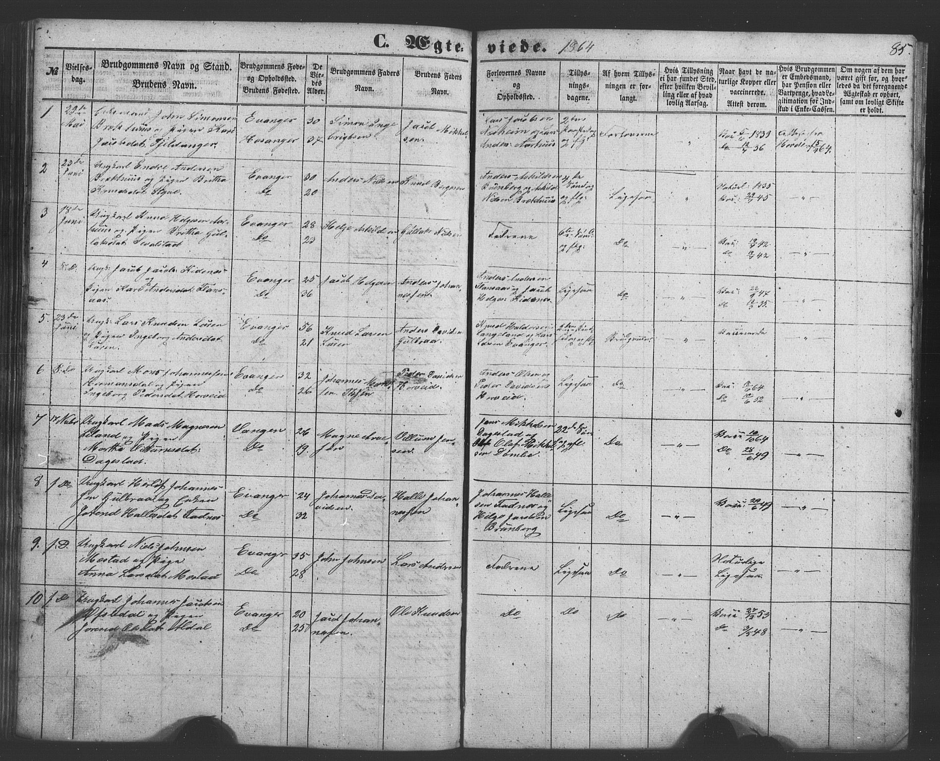 Evanger sokneprestembete, AV/SAB-A-99924: Parish register (copy) no. A 1, 1855-1864, p. 85
