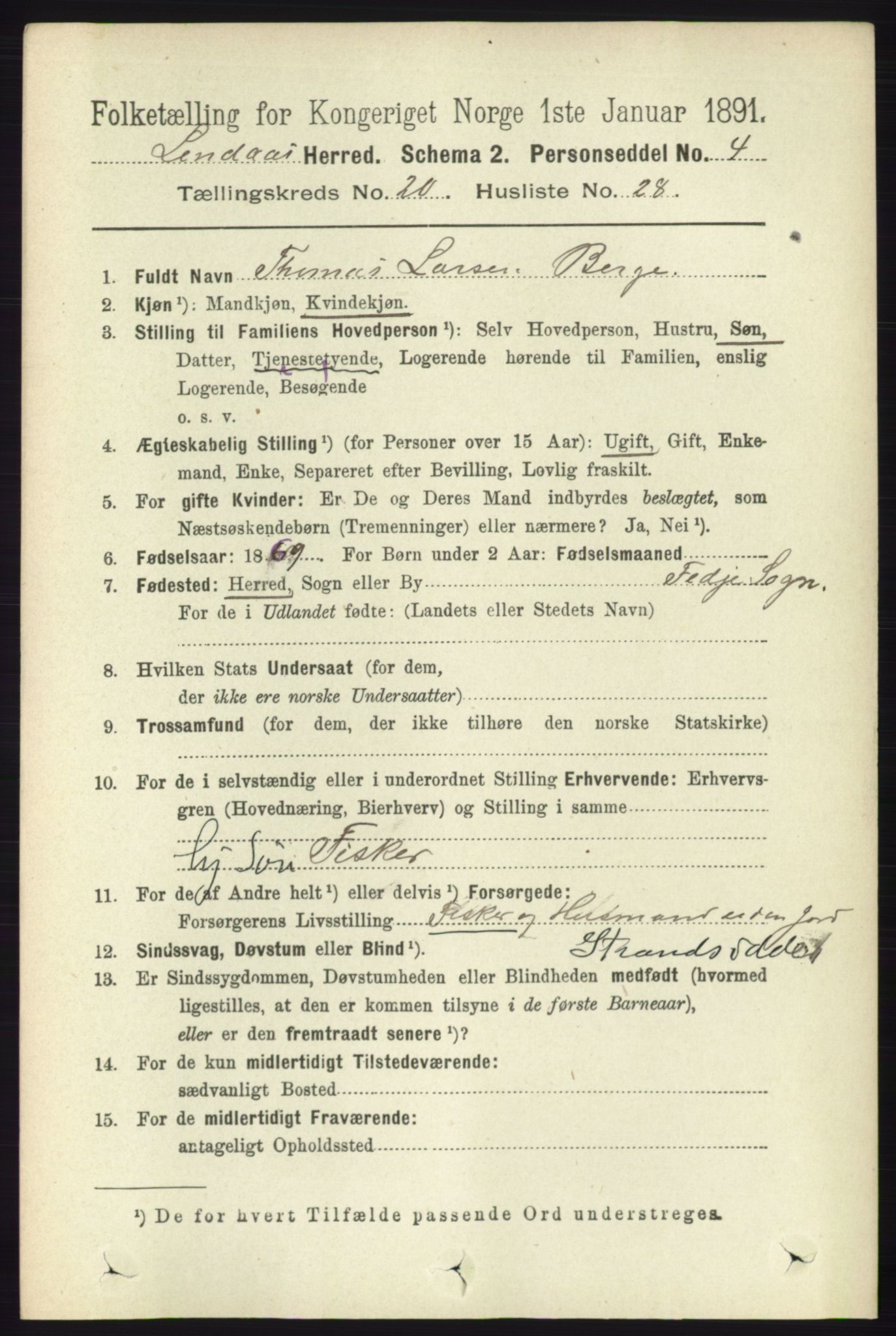RA, 1891 census for 1263 Lindås, 1891, p. 7527