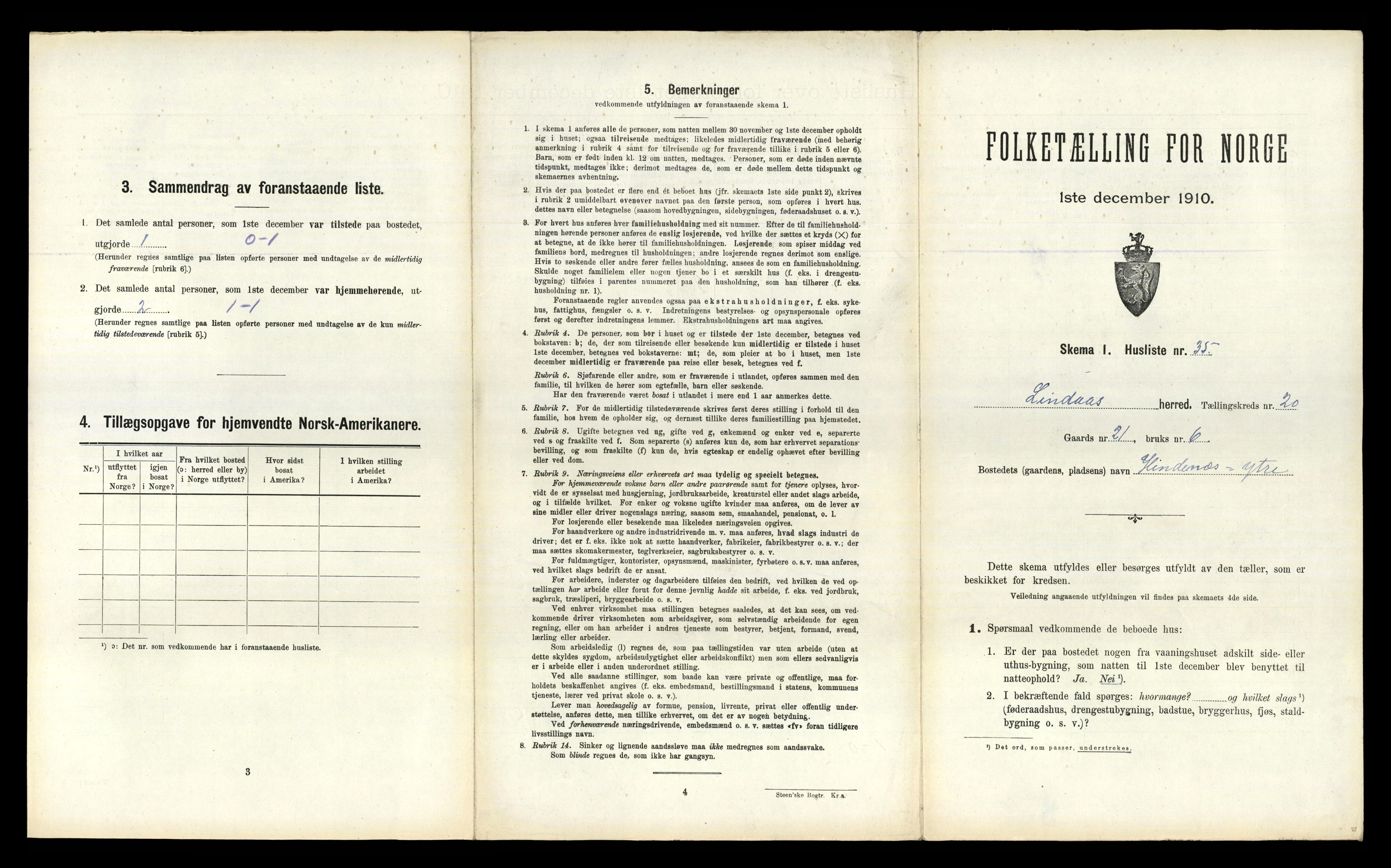 RA, 1910 census for Lindås, 1910, p. 1308