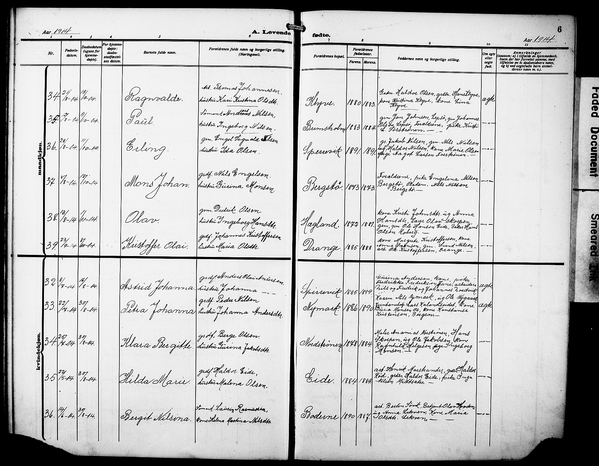 Os sokneprestembete, AV/SAB-A-99929: Parish register (copy) no. A 4, 1914-1923, p. 6