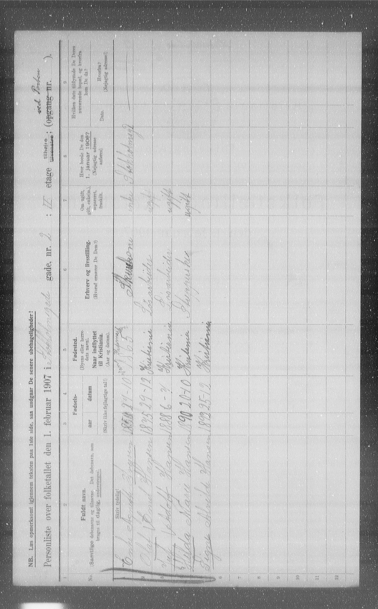 OBA, Municipal Census 1907 for Kristiania, 1907, p. 52087