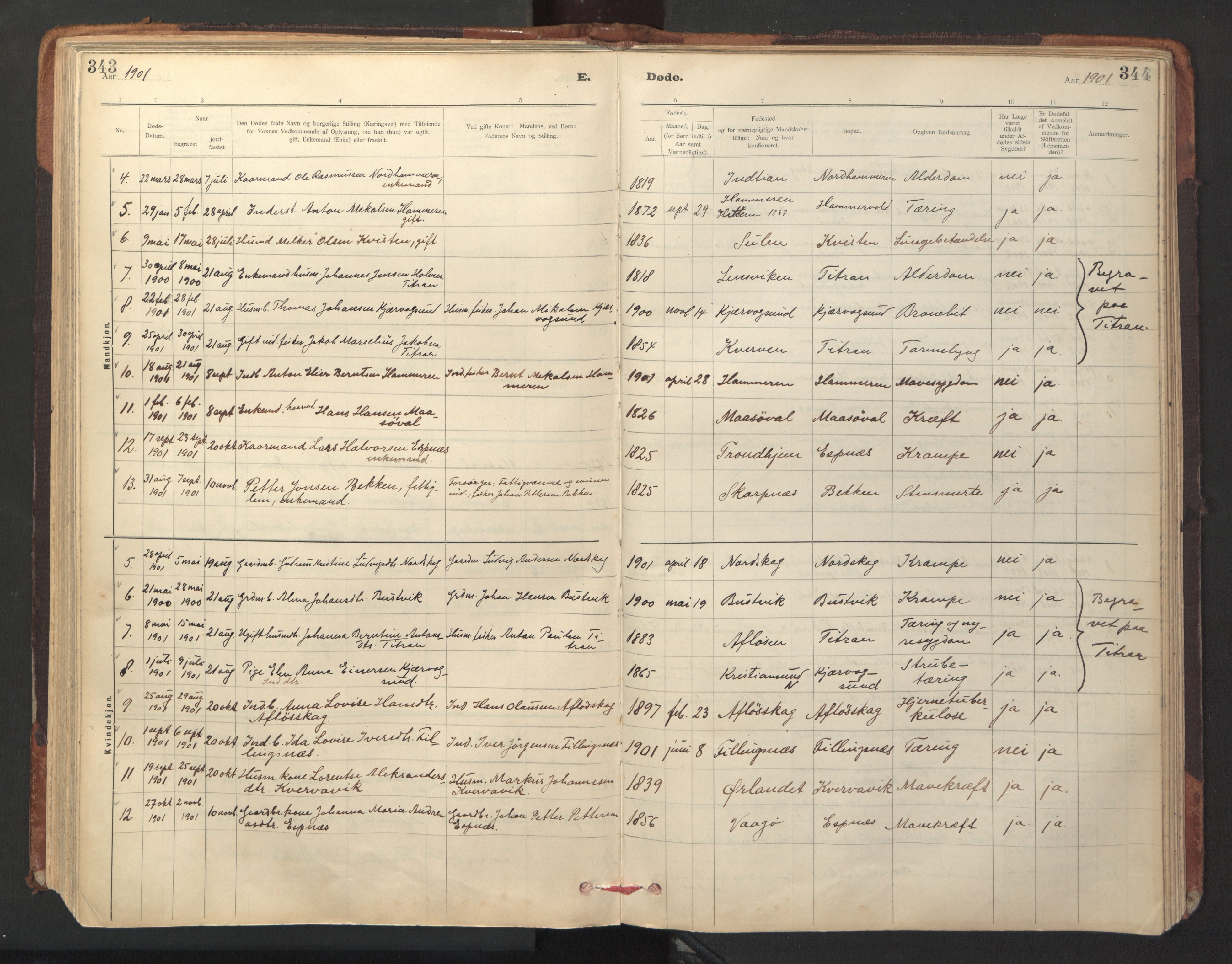Ministerialprotokoller, klokkerbøker og fødselsregistre - Sør-Trøndelag, SAT/A-1456/641/L0596: Parish register (official) no. 641A02, 1898-1915, p. 343-344
