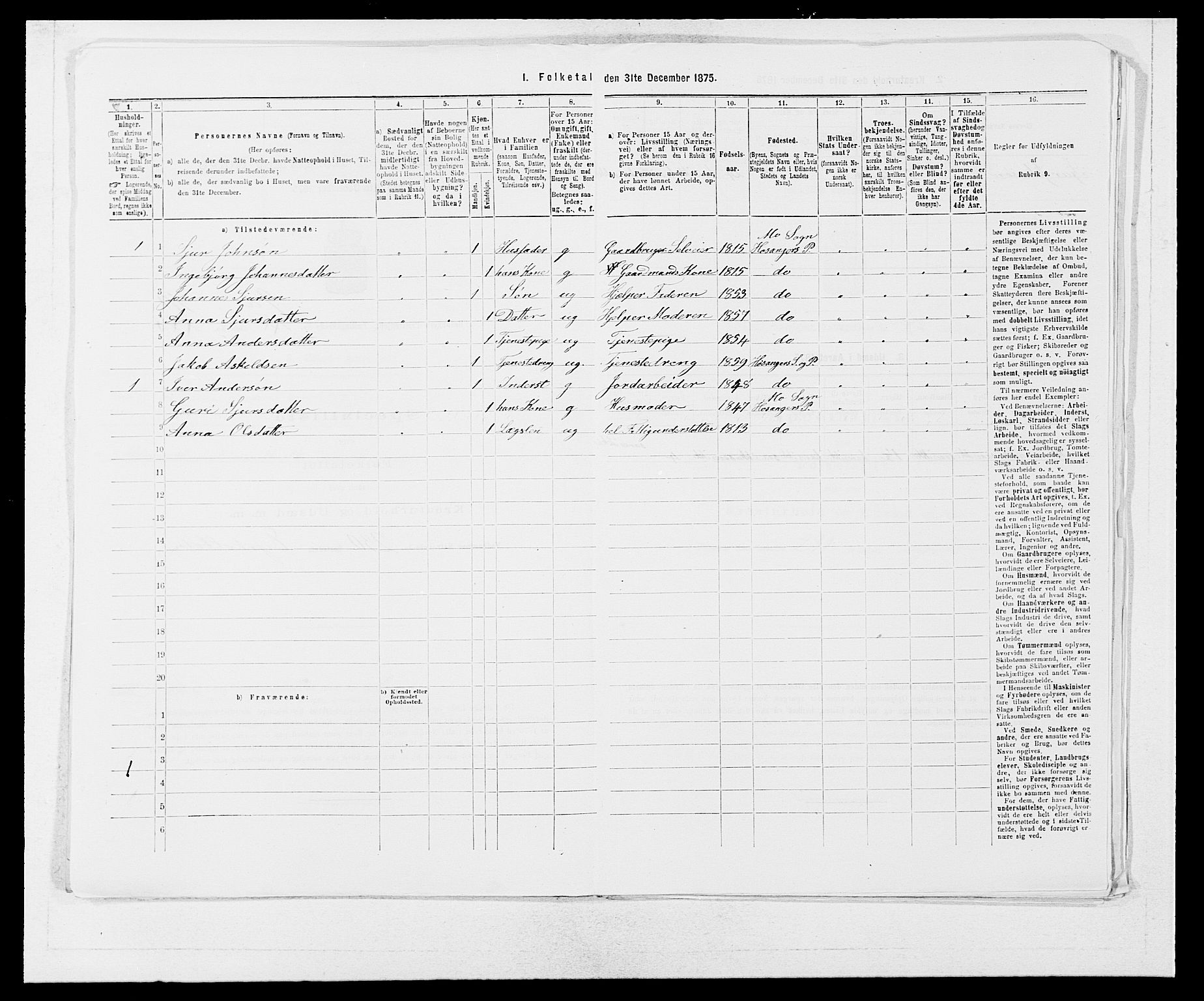 SAB, 1875 census for 1253P Hosanger, 1875, p. 676