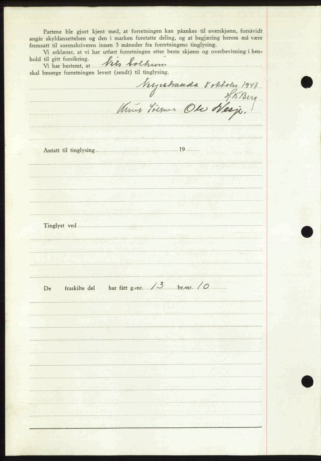 Romsdal sorenskriveri, SAT/A-4149/1/2/2C: Mortgage book no. A24, 1947-1947, Diary no: : 2779/1947