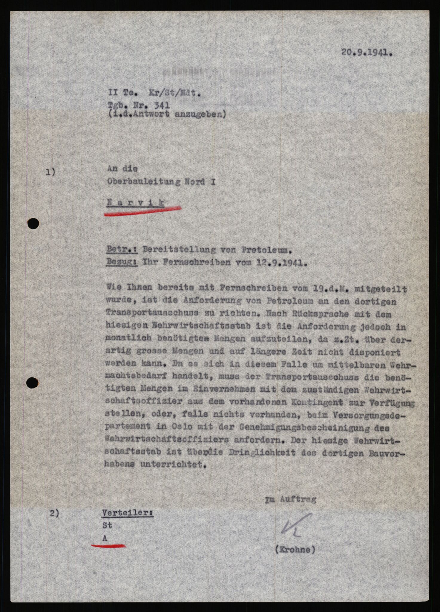 Tyske arkiver, Organisation Todt (OT), Einsatzgruppe Wiking, AV/RA-RAFA-2188/2/B/Bb/L0006: Korrespondanse med Kriegsmarine, 1940-1941, p. 39