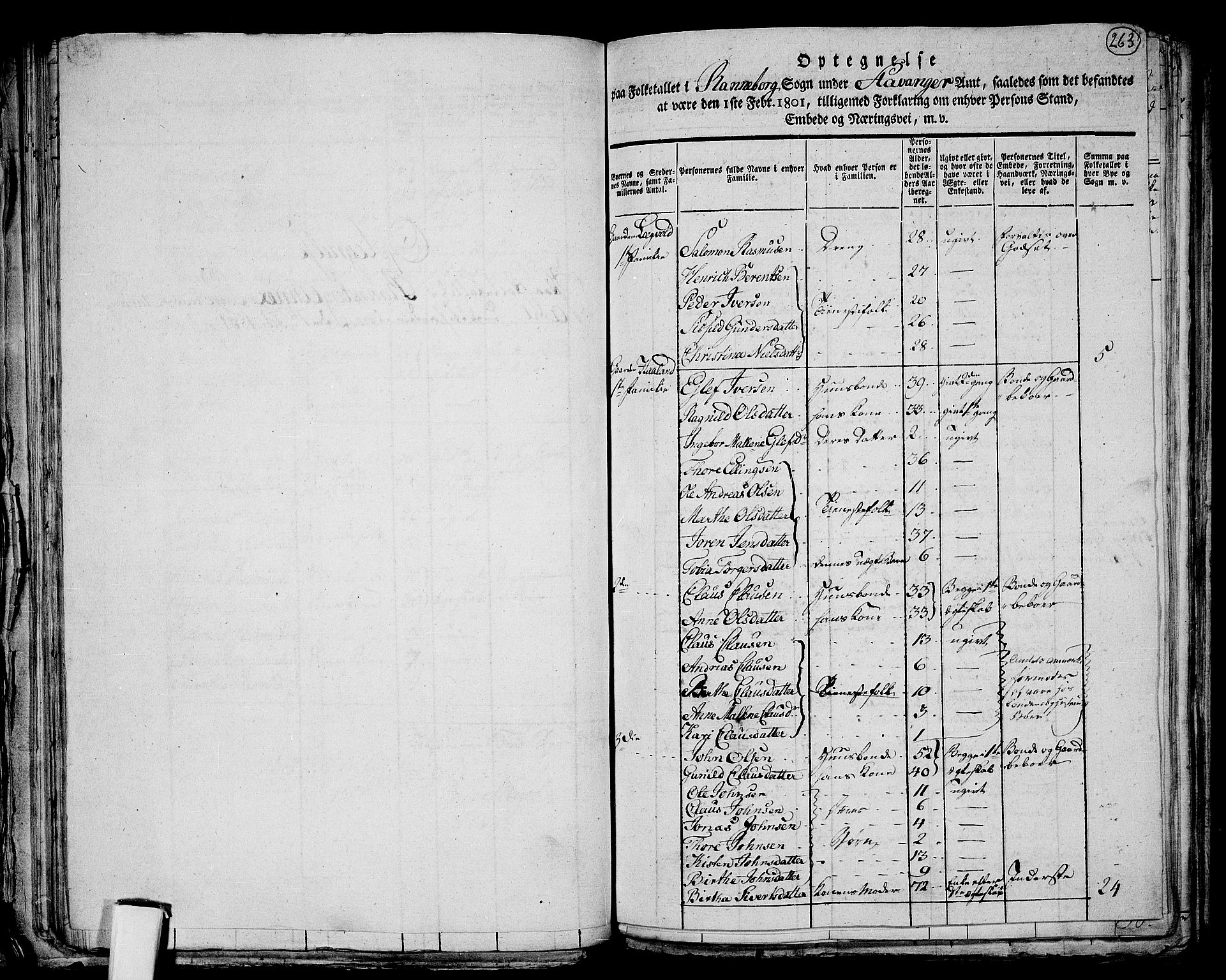 RA, 1801 census for 1103P Stavanger, 1801, p. upag.-263a