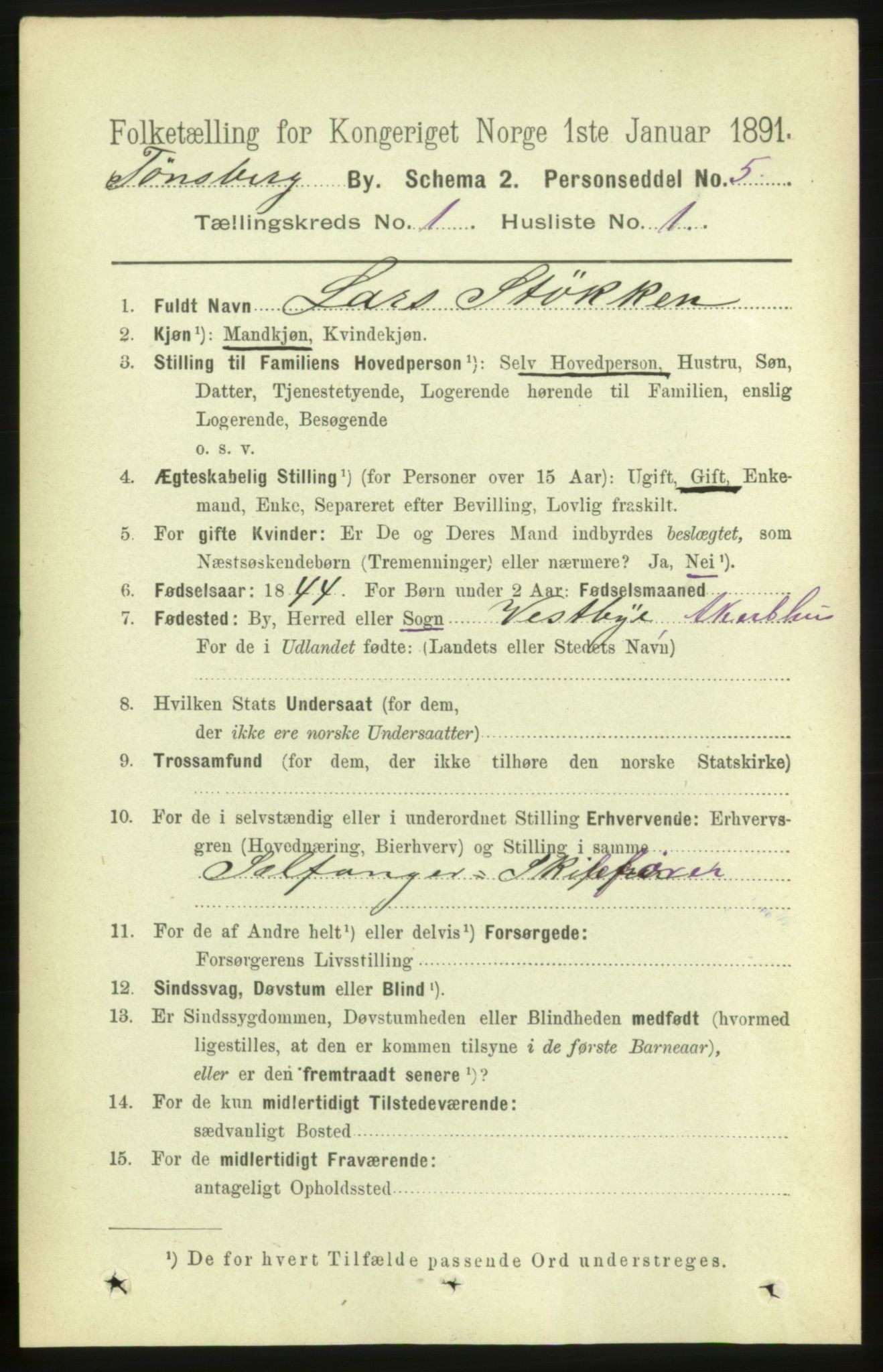 RA, 1891 census for 0705 Tønsberg, 1891, p. 1169