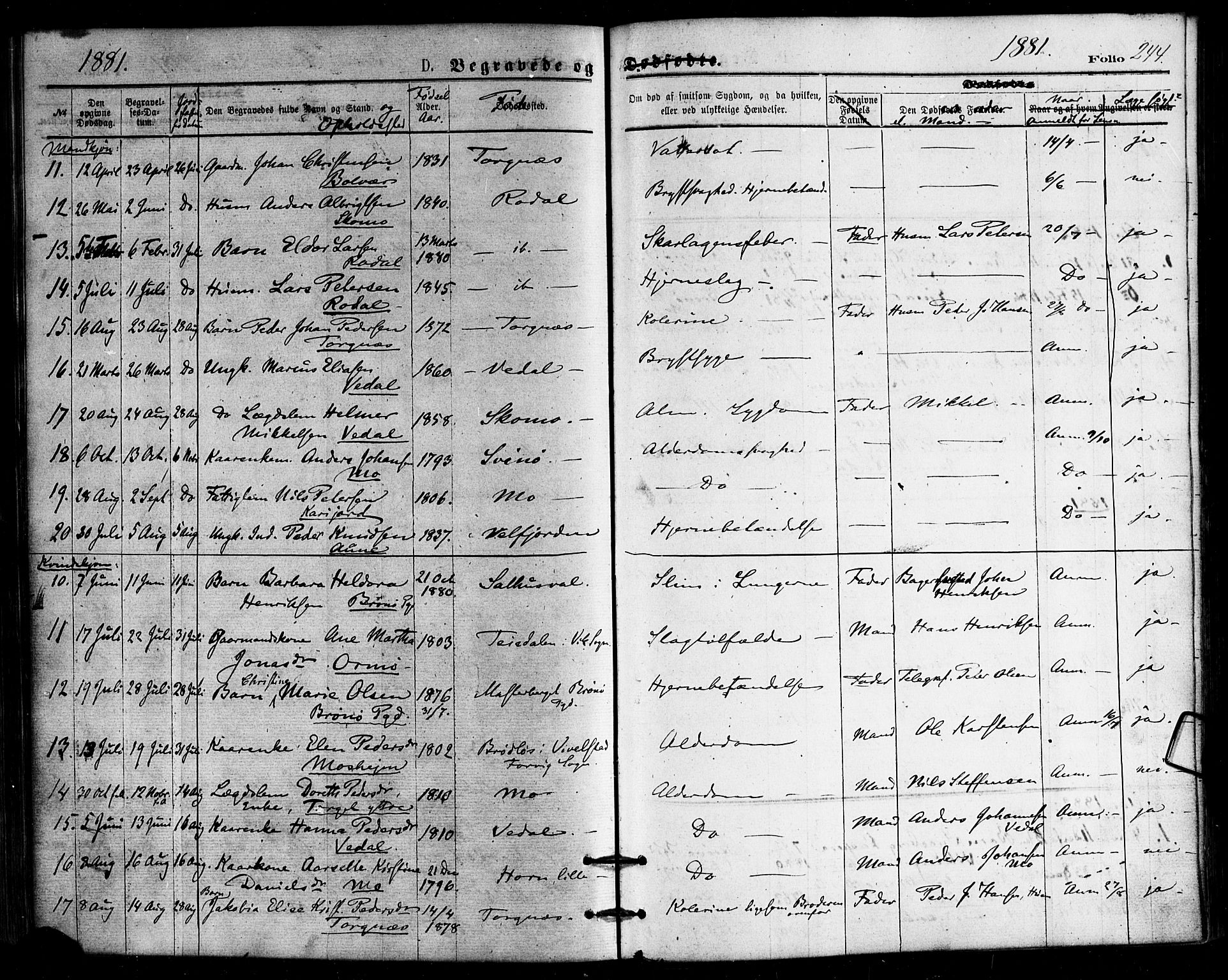 Ministerialprotokoller, klokkerbøker og fødselsregistre - Nordland, SAT/A-1459/813/L0199: Parish register (official) no. 813A09, 1875-1885, p. 244