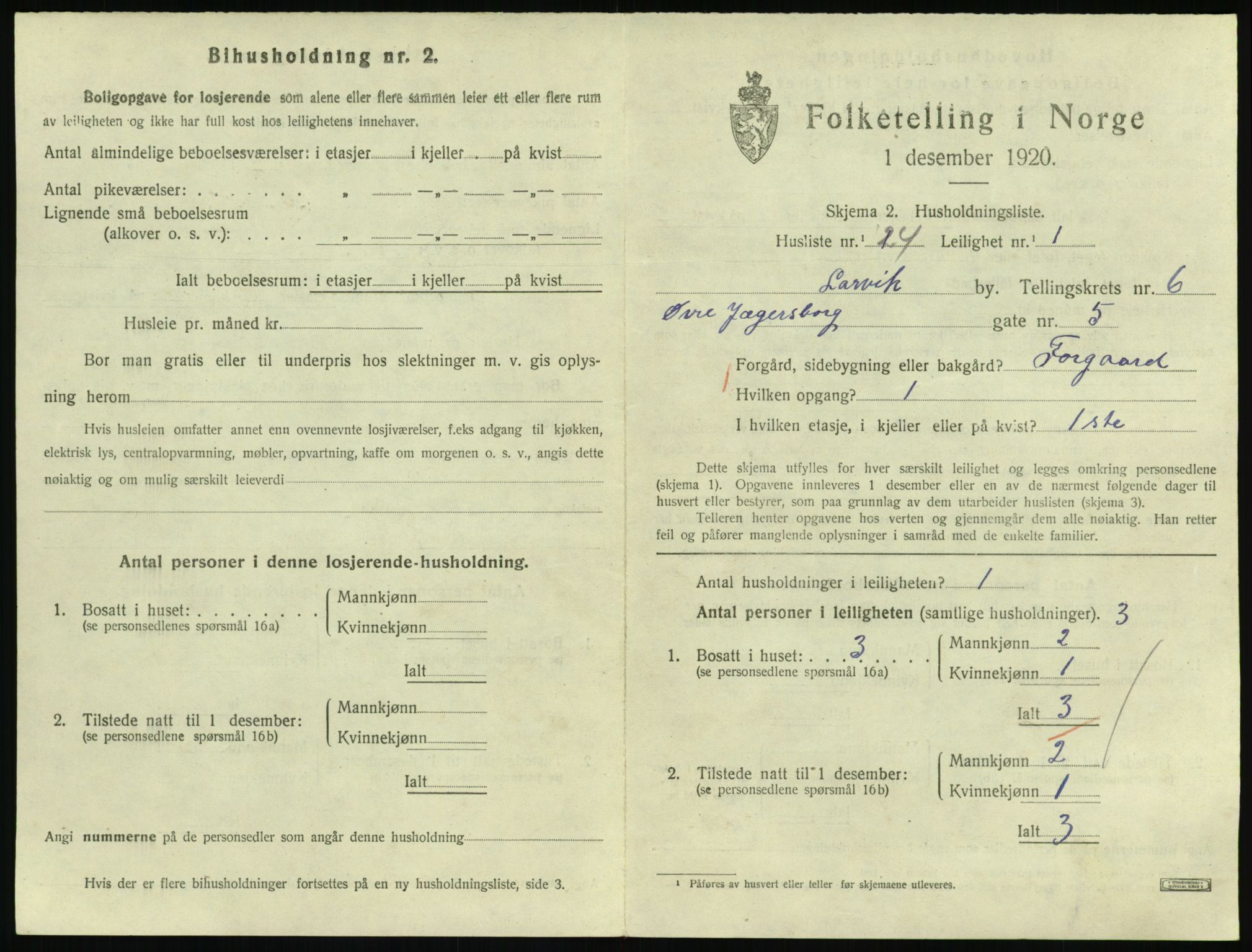 SAKO, 1920 census for Larvik, 1920, p. 5480