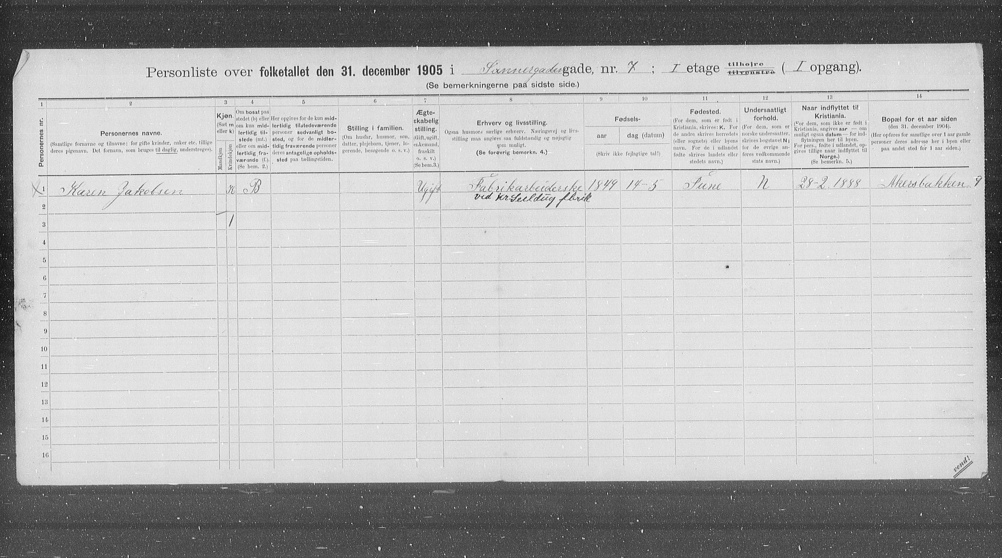 OBA, Municipal Census 1905 for Kristiania, 1905, p. 46022