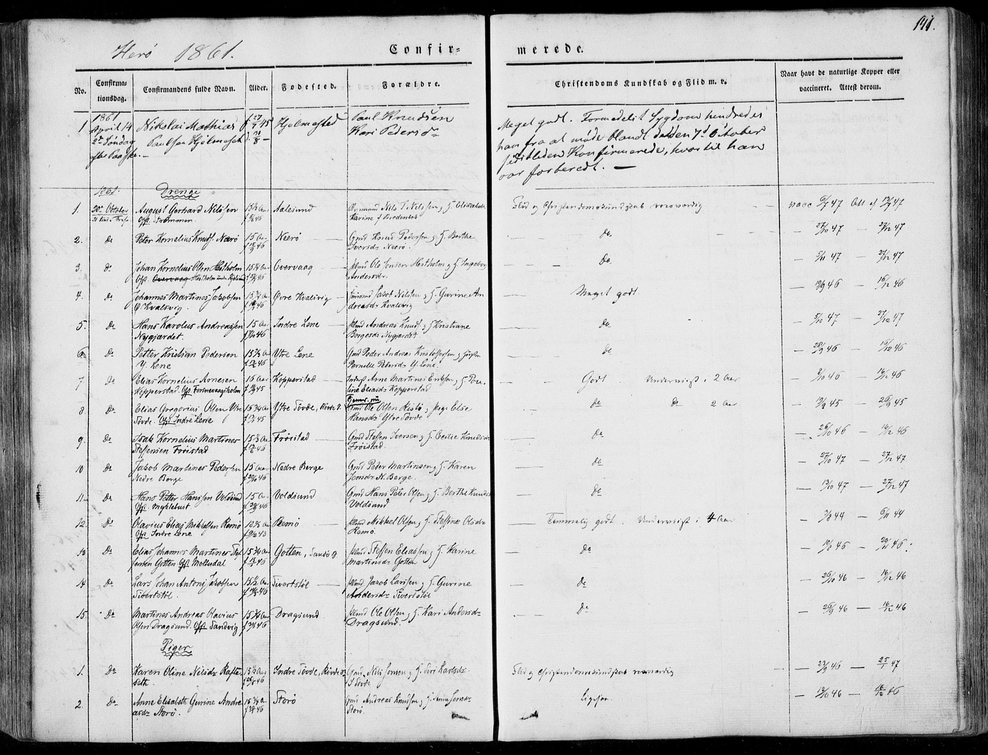 Ministerialprotokoller, klokkerbøker og fødselsregistre - Møre og Romsdal, AV/SAT-A-1454/507/L0070: Parish register (official) no. 507A05, 1842-1873, p. 141