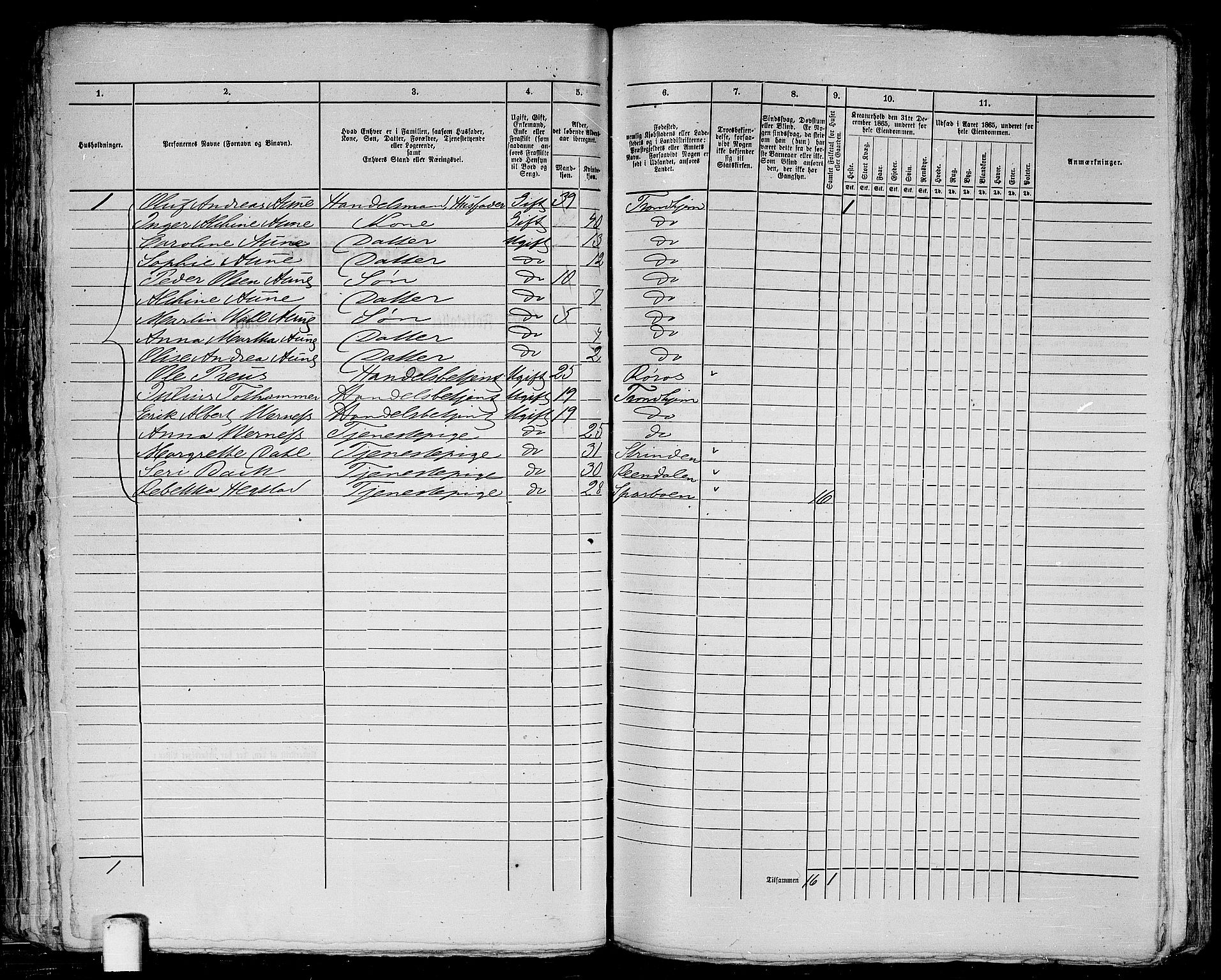 RA, 1865 census for Trondheim, 1865, p. 189