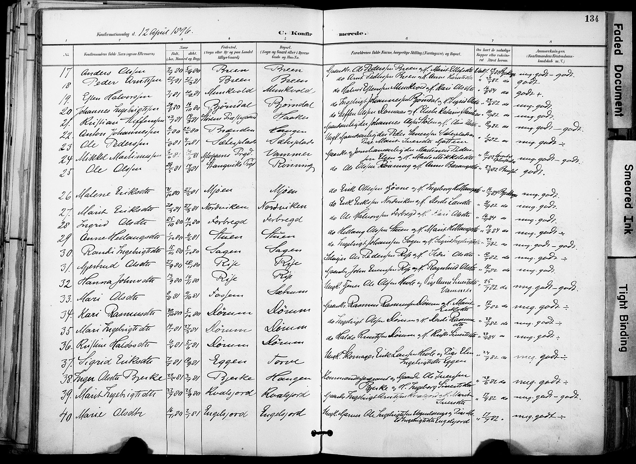 Ministerialprotokoller, klokkerbøker og fødselsregistre - Sør-Trøndelag, SAT/A-1456/678/L0902: Parish register (official) no. 678A11, 1895-1911, p. 134