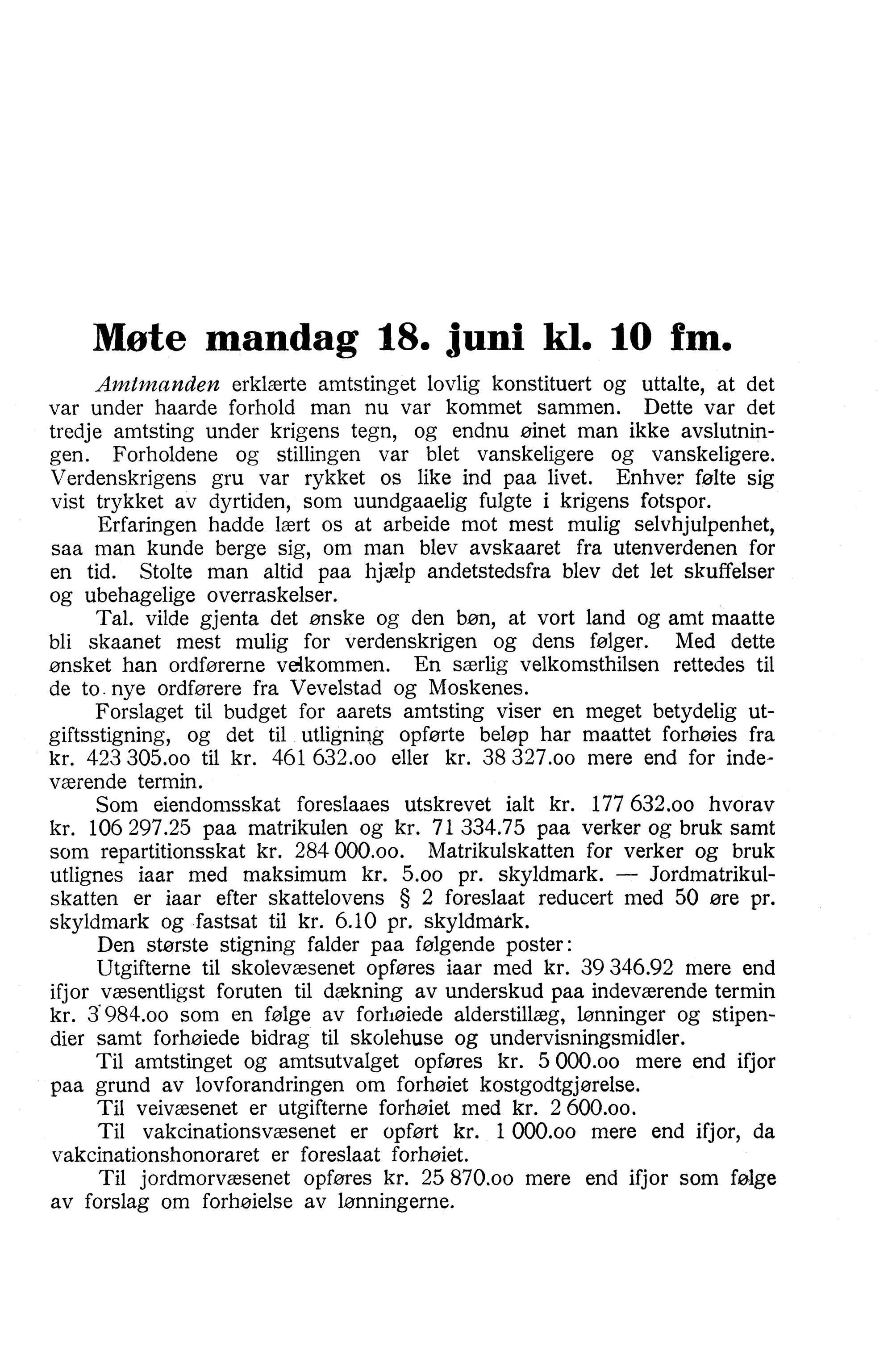 Nordland Fylkeskommune. Fylkestinget, AIN/NFK-17/176/A/Ac/L0040: Fylkestingsforhandlinger 1917, 1917