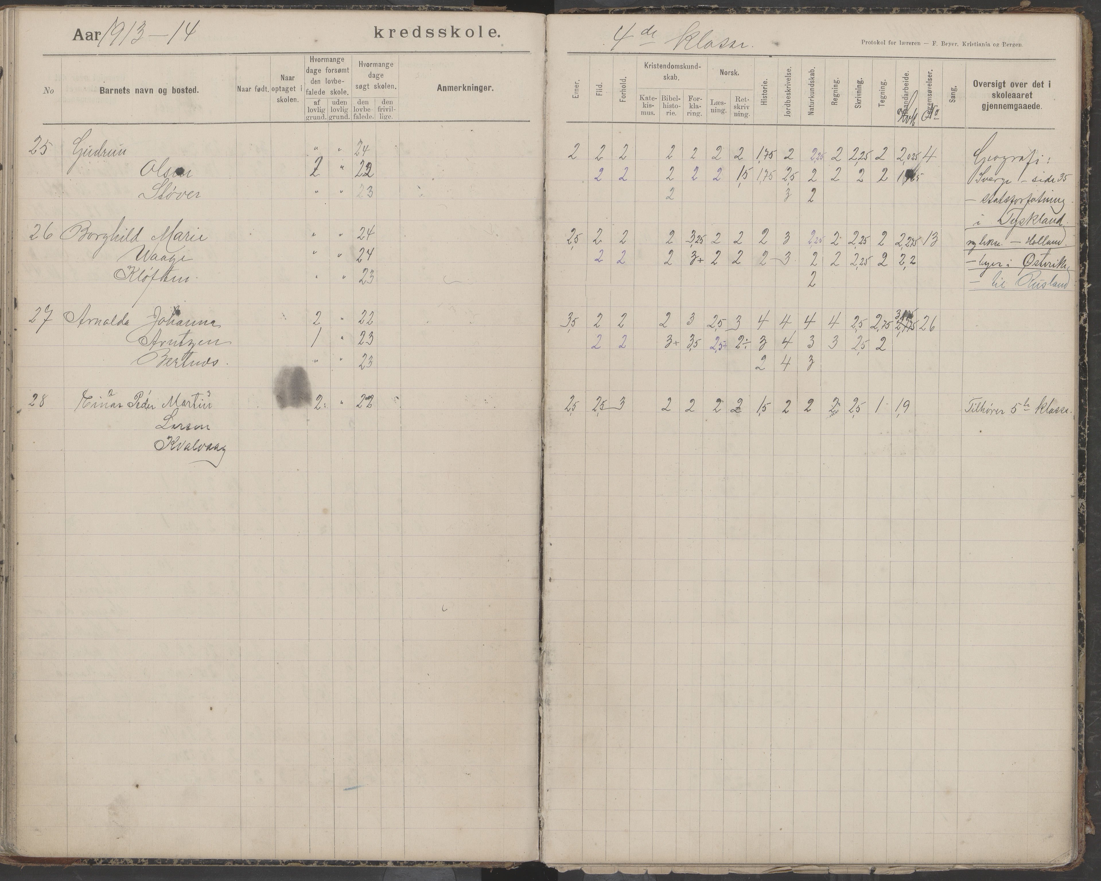 Bodin kommune. Støver skolekrets, AIN/K-18431.510.07/F/Fa/L0006: Protokoll lærere i Støver skolekrets, 1908-1918