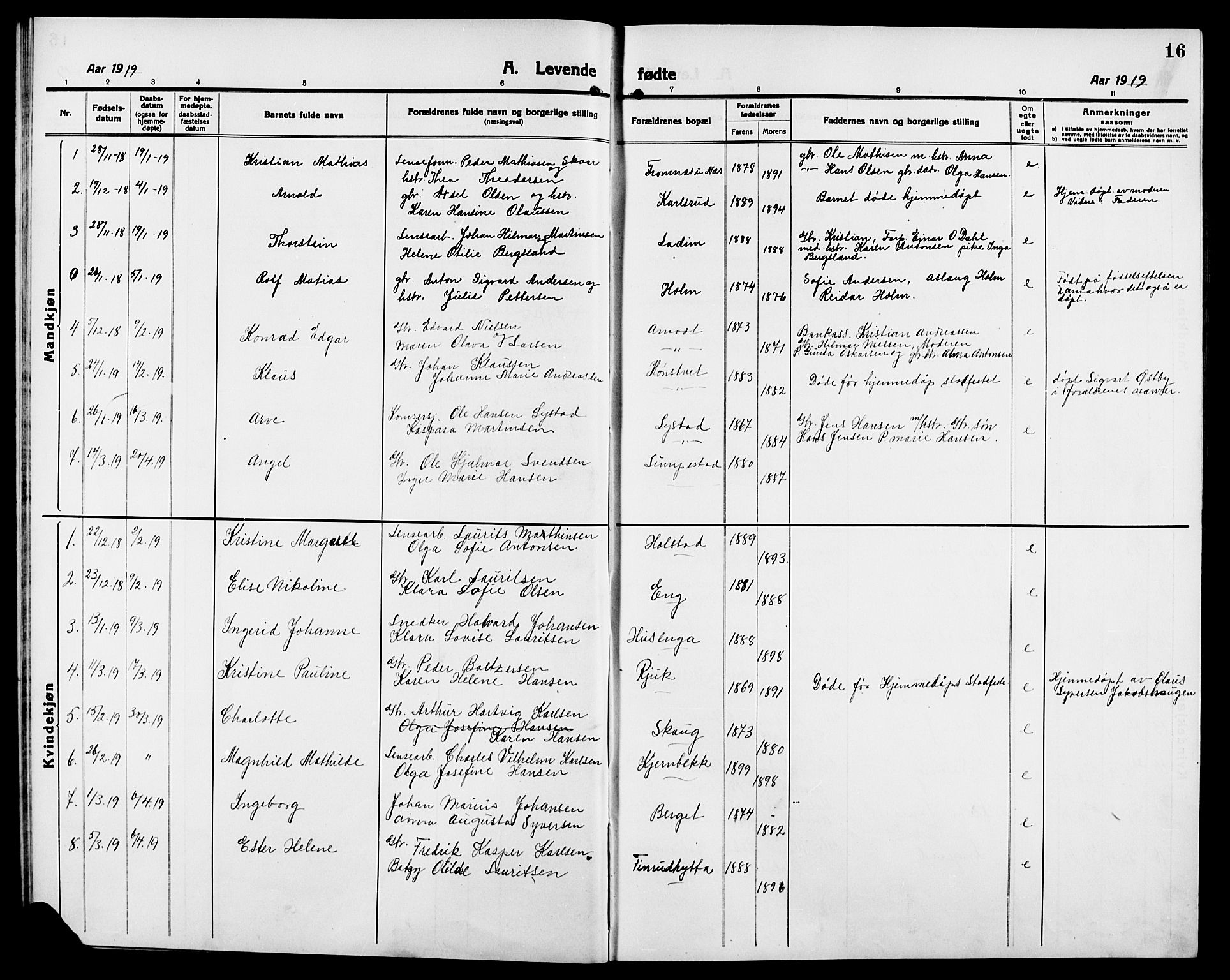 Skiptvet prestekontor Kirkebøker, AV/SAO-A-20009/G/Ga/L0003: Parish register (copy) no. 3, 1916-1924, p. 16