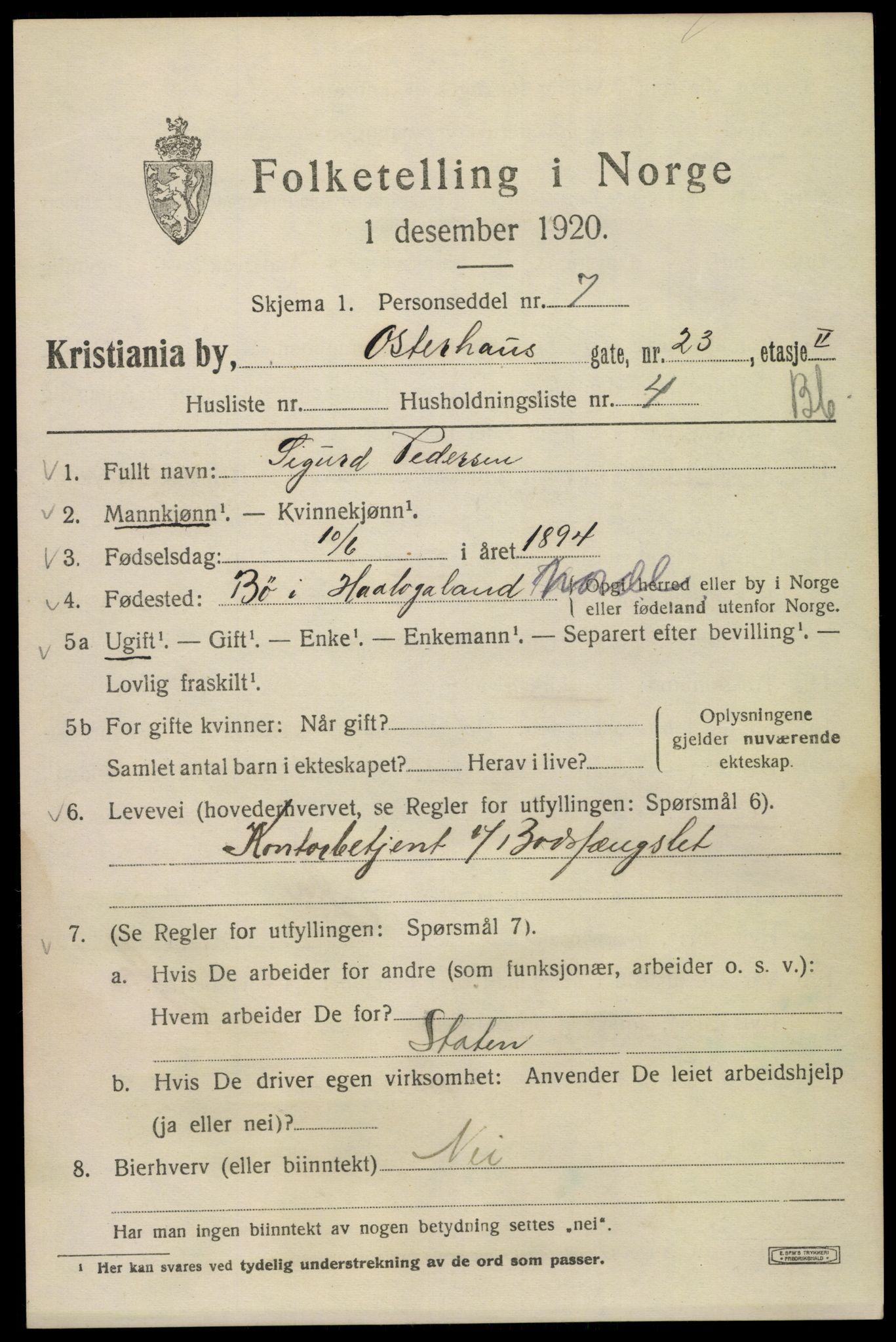 SAO, 1920 census for Kristiania, 1920, p. 442249