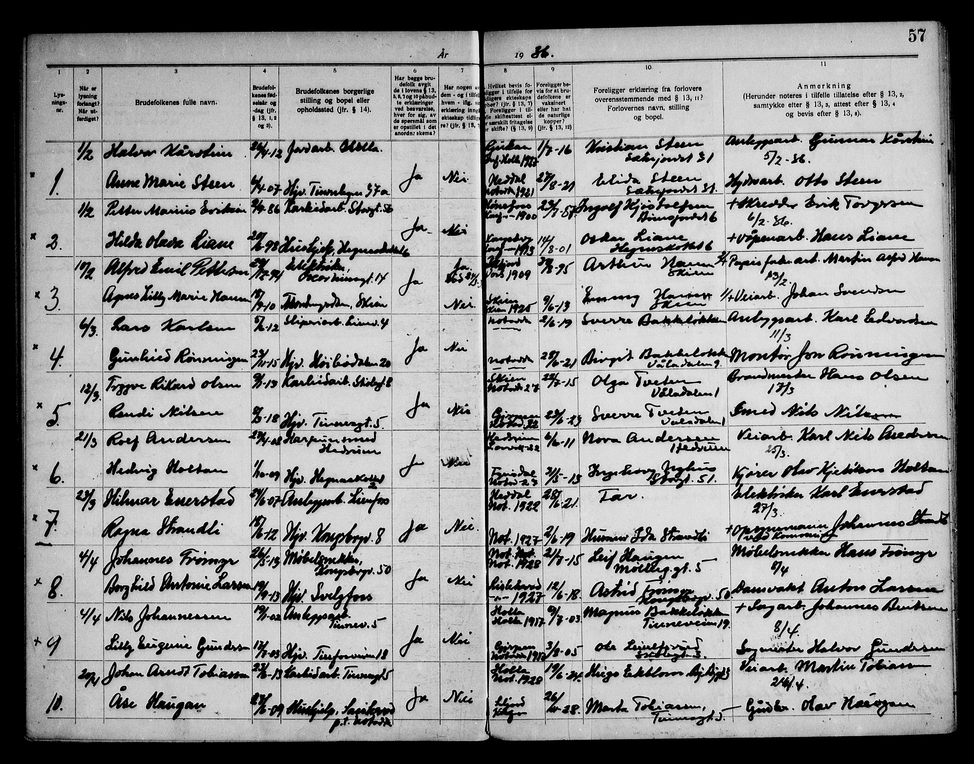 Notodden kirkebøker, SAKO/A-290/H/Ha/L0001: Banns register no. 1, 1919-1945, p. 57
