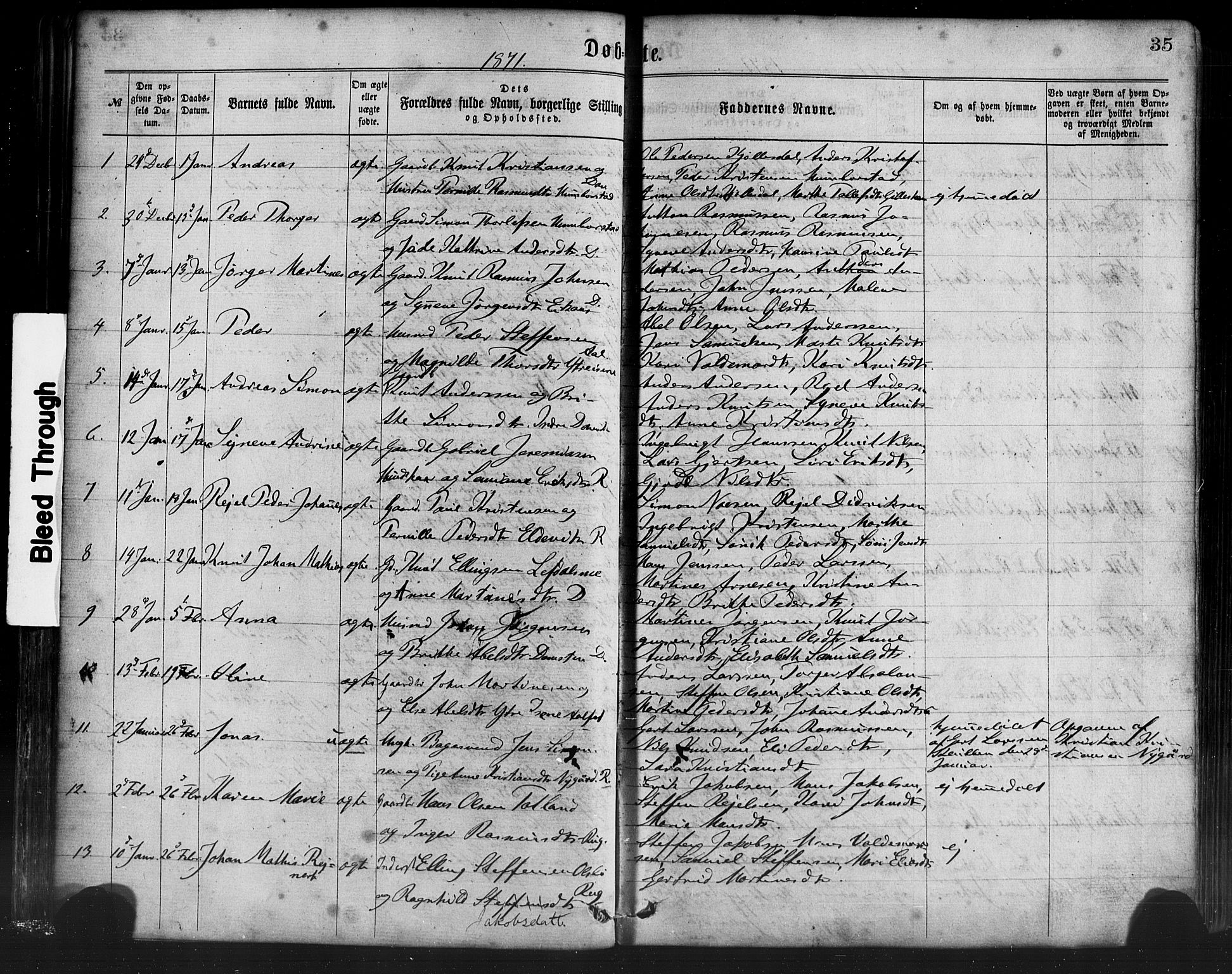 Davik sokneprestembete, SAB/A-79701/H/Haa/Haaa/L0006: Parish register (official) no. A 6, 1867-1881, p. 35