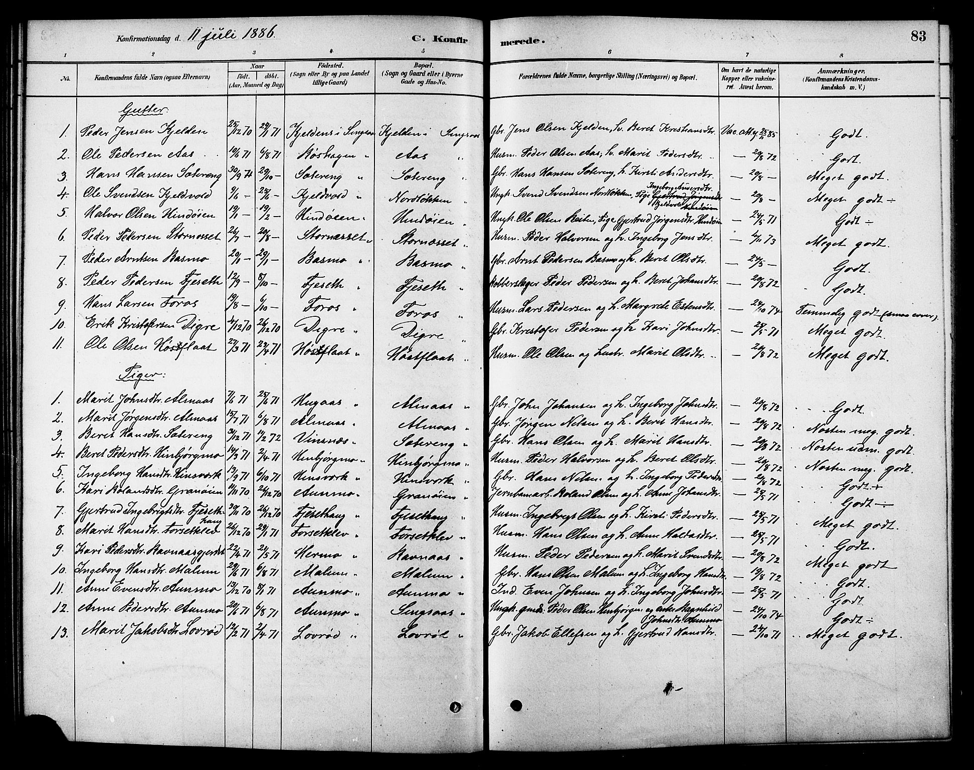 Ministerialprotokoller, klokkerbøker og fødselsregistre - Sør-Trøndelag, SAT/A-1456/688/L1024: Parish register (official) no. 688A01, 1879-1890, p. 83