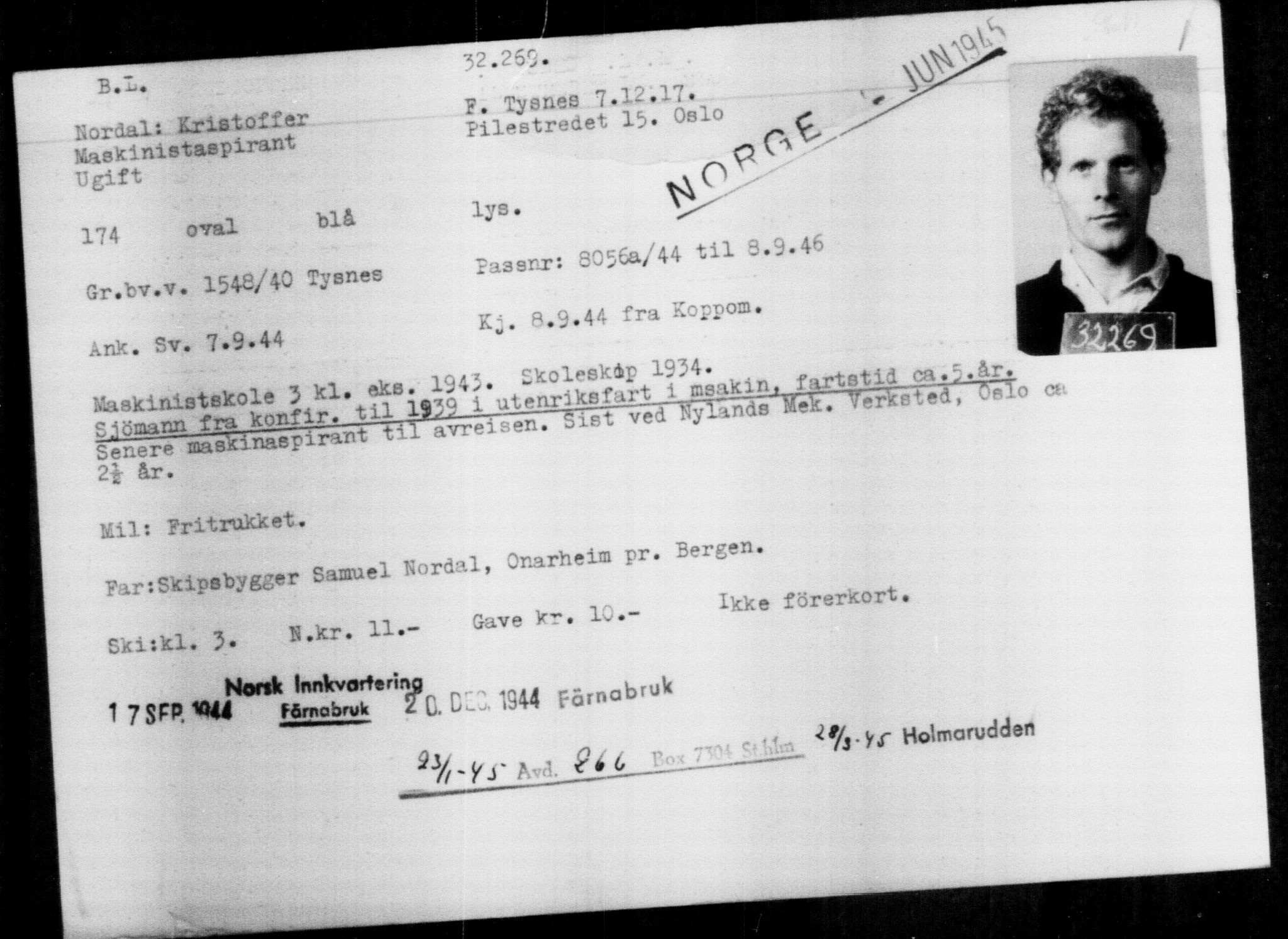 Utenriksstasjonene, Legasjonen i Stockholm, Flyktningkontoret, AV/RA-S-6753/V/Va/L0013: Kjesäterkartoteket, flyktninger med registreringsnr. 31500-34731, 1940-1945, p. 817