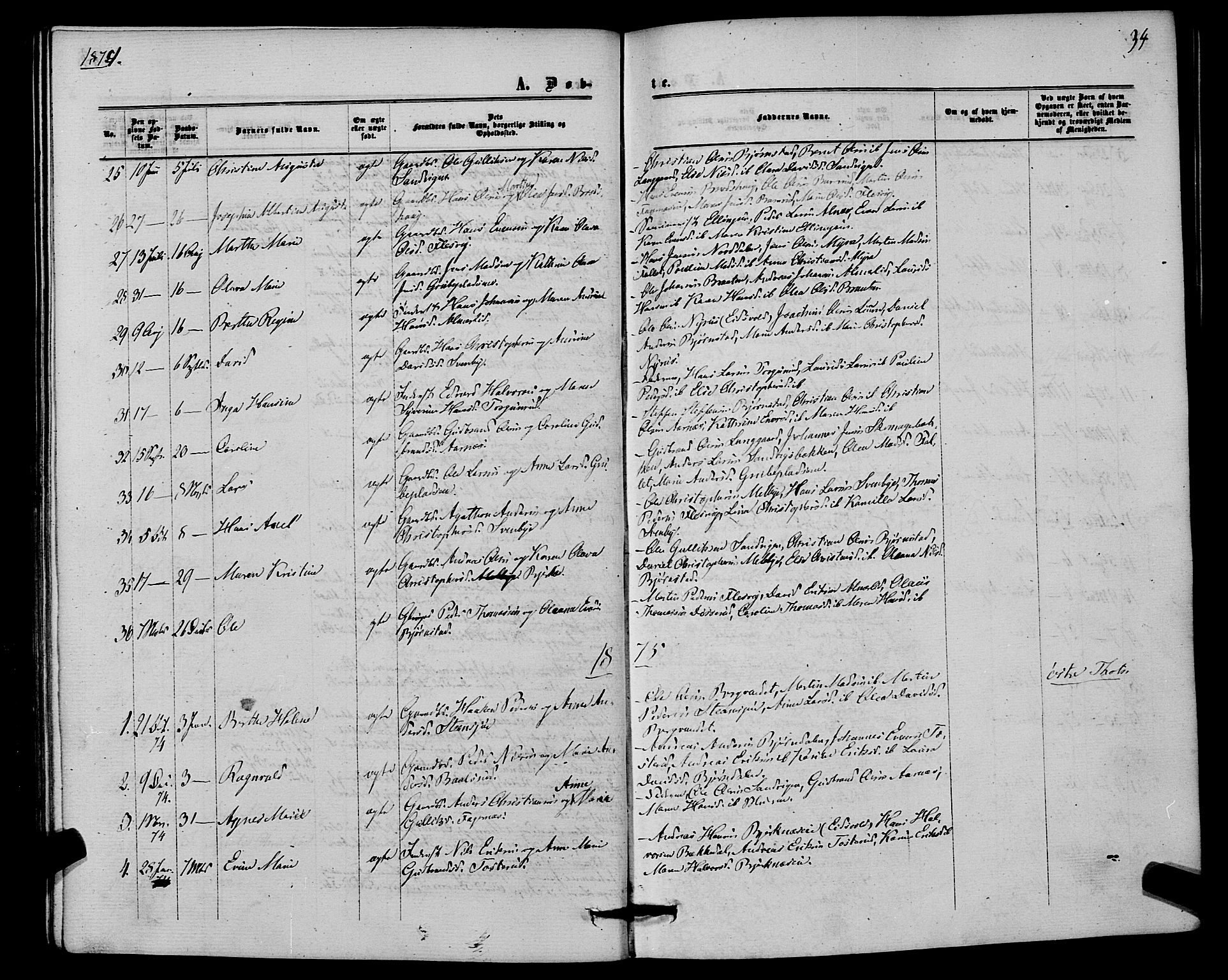 Hurdal prestekontor Kirkebøker, AV/SAO-A-10889/F/Fb/L0002: Parish register (official) no. II 2, 1860-1877, p. 34