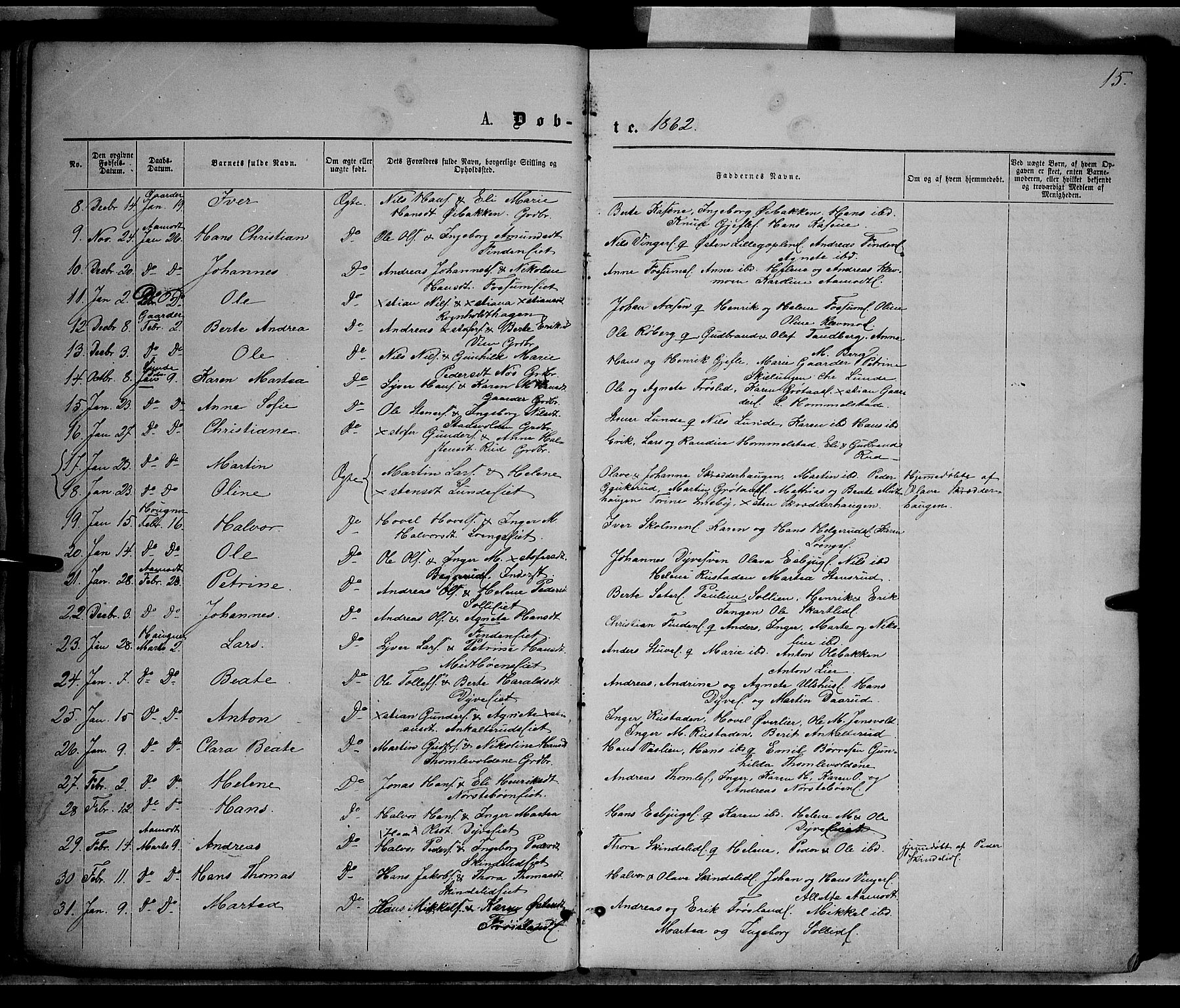 Nordre Land prestekontor, SAH/PREST-124/H/Ha/Haa/L0001: Parish register (official) no. 1, 1860-1871, p. 15