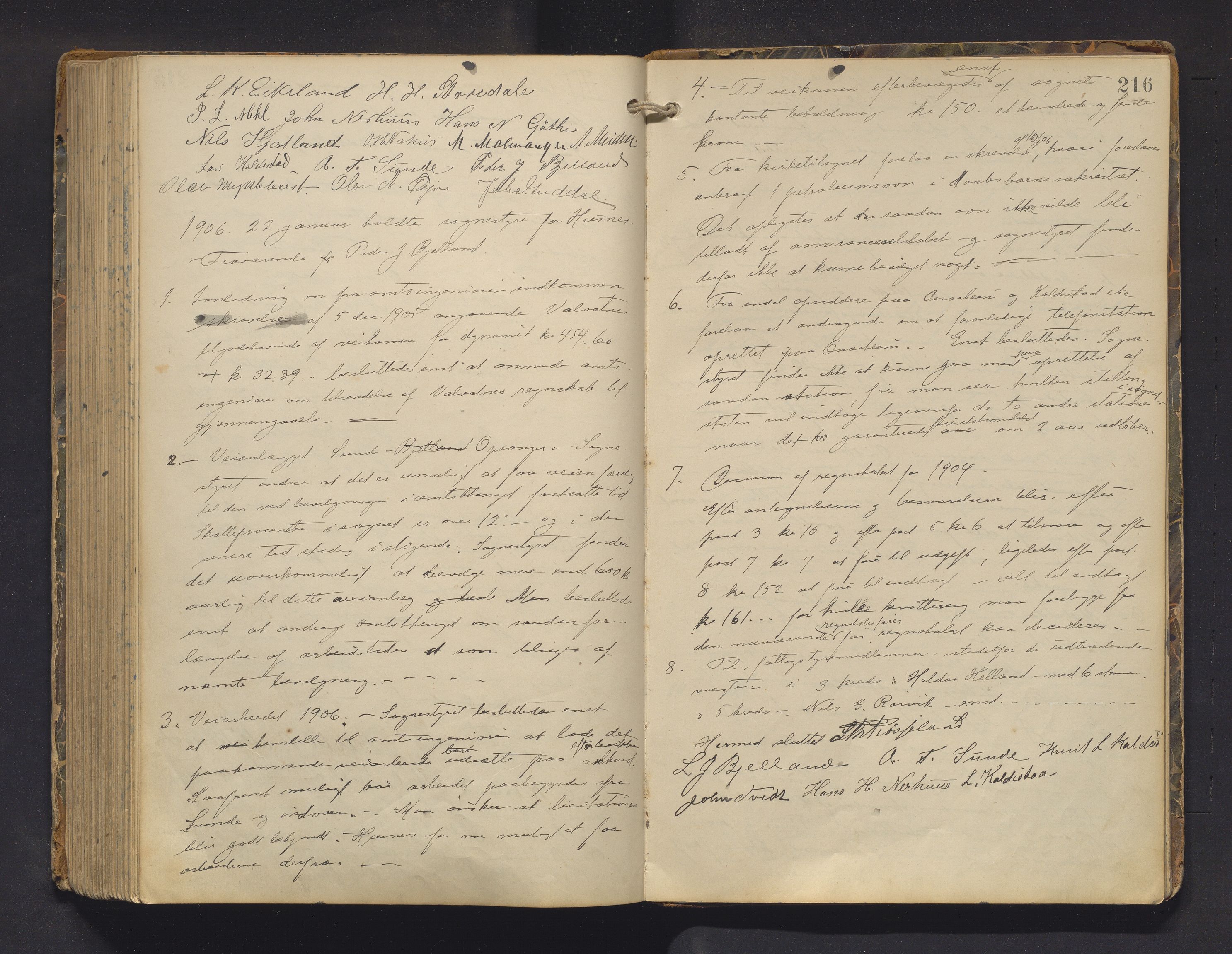 Kvinnherad kommune. Formannskapet, IKAH/1224-021/A/Aa/L0003: Møtebok for formannskap og heradstyre i Kvinnherad prestegjeld og styre i soknekommunane Kvinnherad, Ølve, Husnes og Ænes, 1896-1907, p. 216