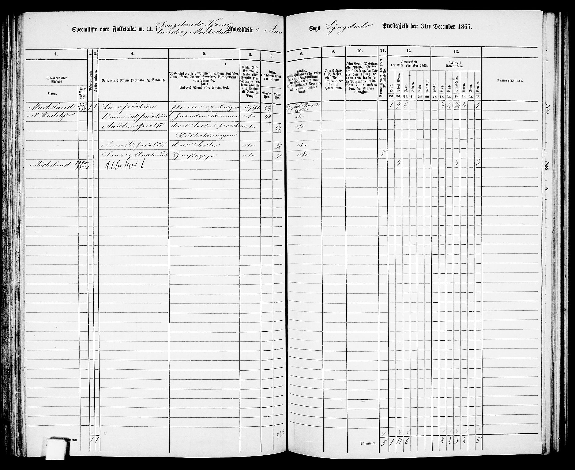 RA, 1865 census for Lyngdal, 1865, p. 151