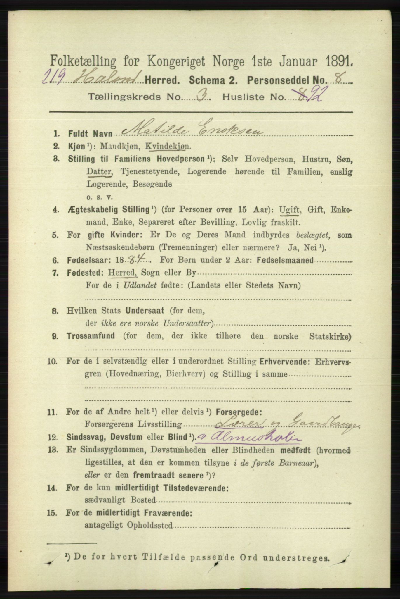 RA, 1891 census for 1124 Haaland, 1891, p. 2253