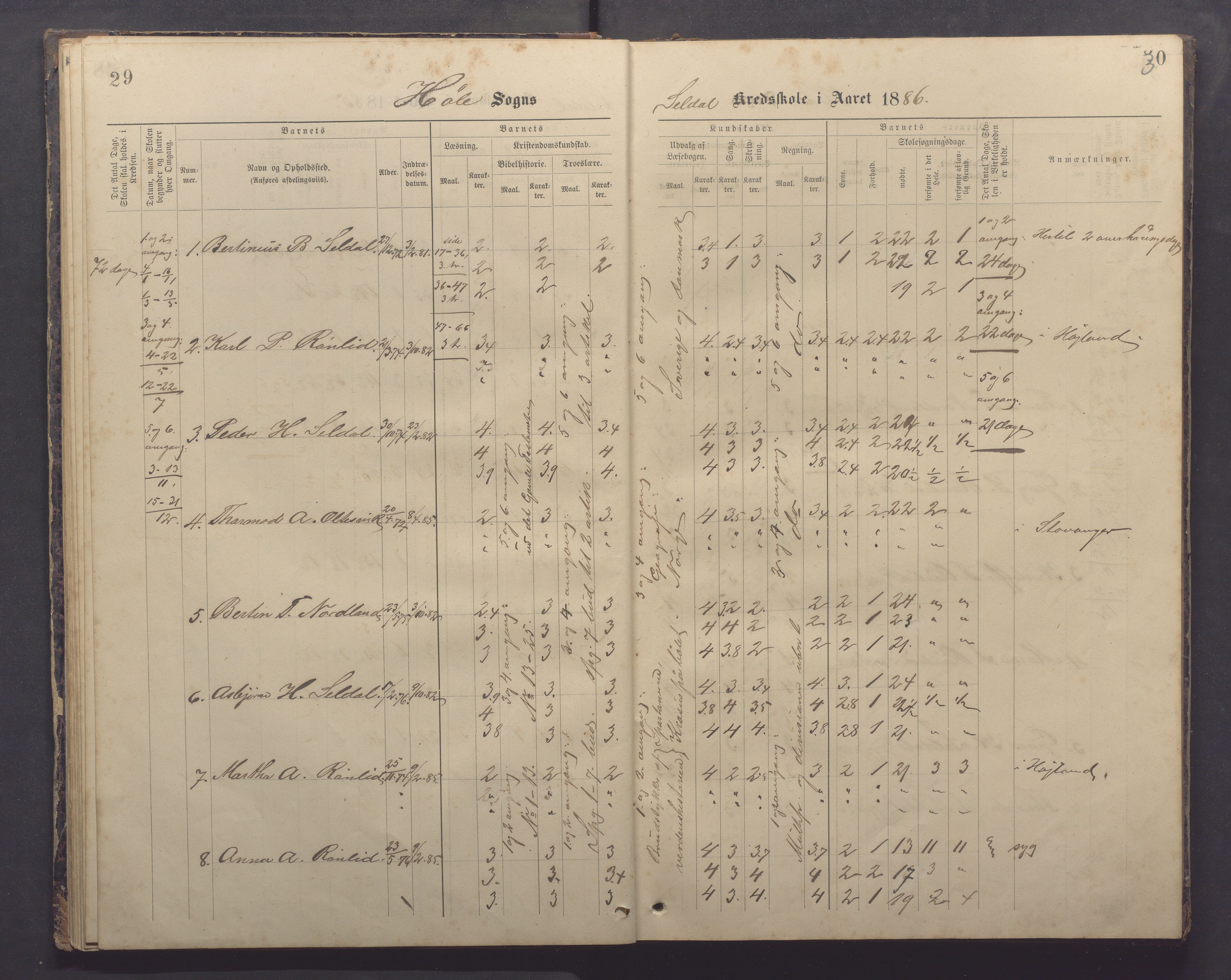 Høle kommune - Tengesdal skole, IKAR/K-100033/F/L0001: Skoleprotokoll, 1884-1893, p. 29-30