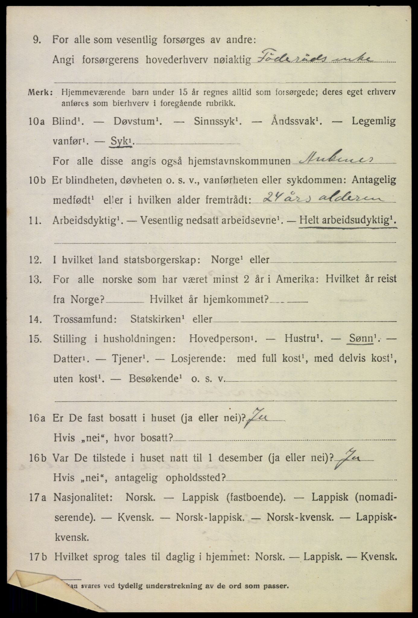 SAT, 1920 census for Ankenes, 1920, p. 7010