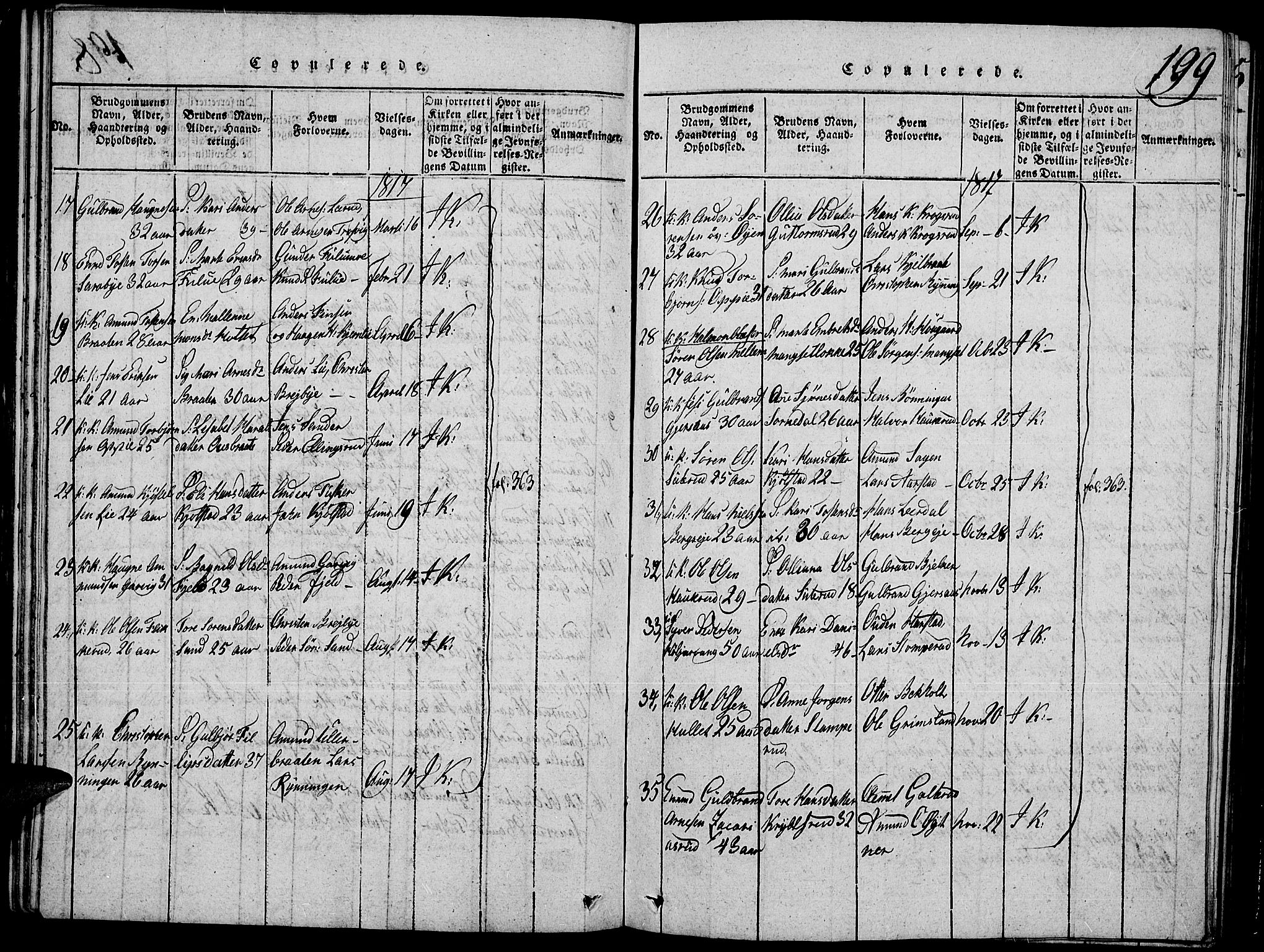 Strøm-Odalen prestekontor, AV/SAH-PREST-028/H/Ha/Hab/L0001: Parish register (copy) no. 1, 1813-1825, p. 199