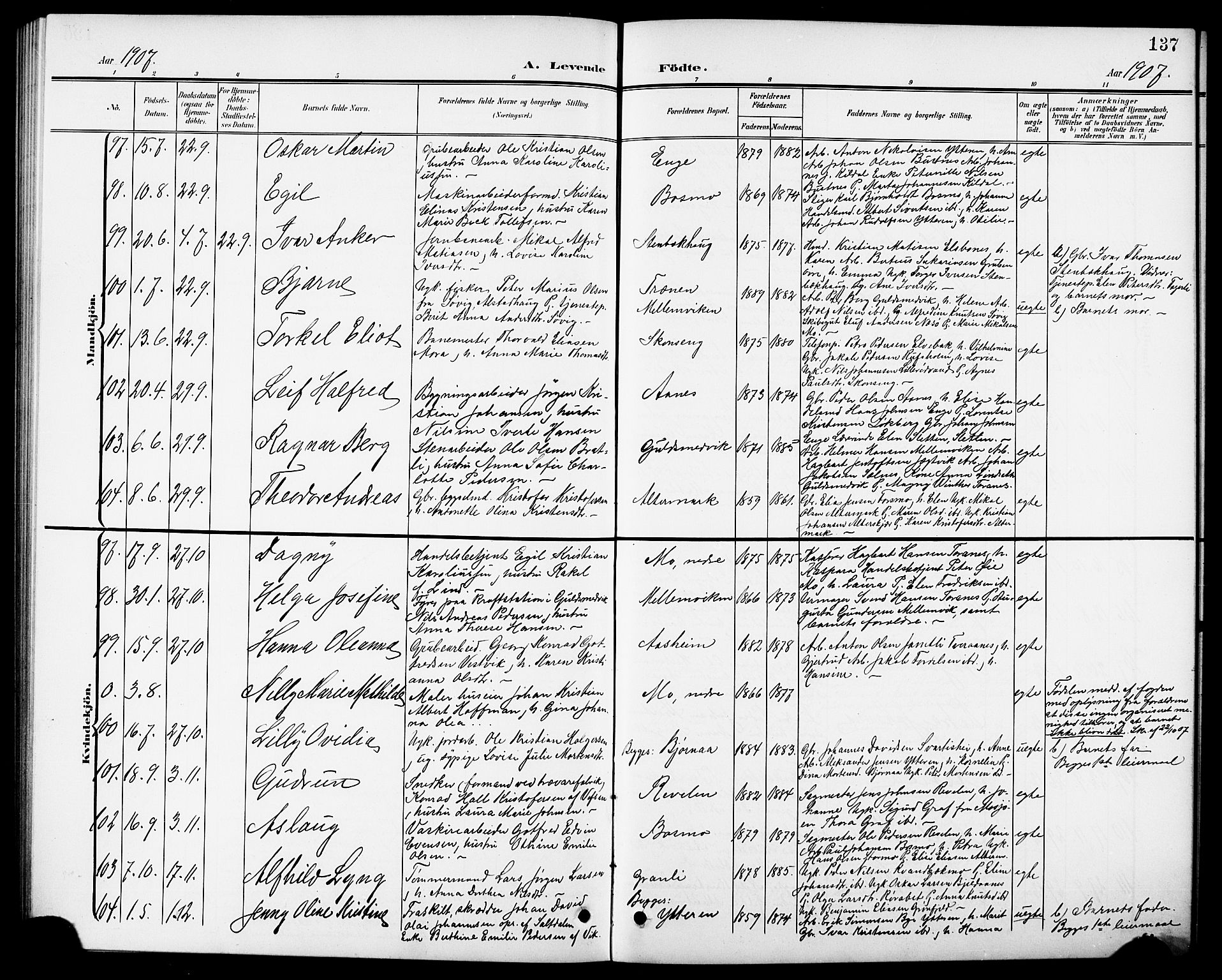 Ministerialprotokoller, klokkerbøker og fødselsregistre - Nordland, AV/SAT-A-1459/827/L0422: Parish register (copy) no. 827C11, 1899-1912, p. 137