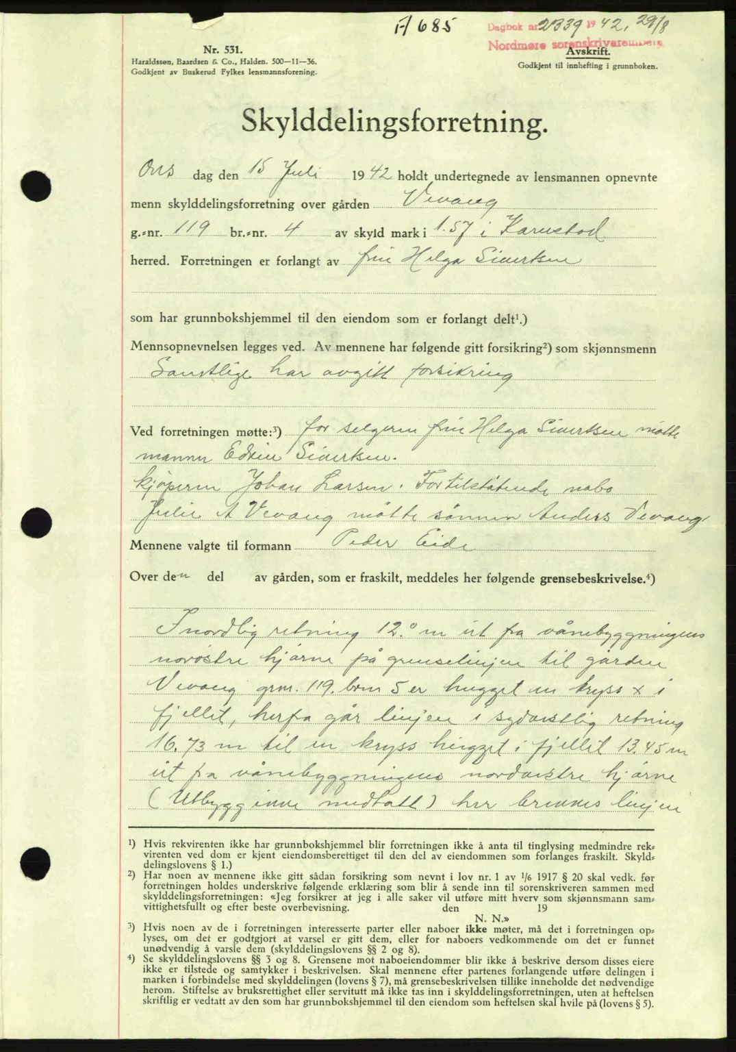 Nordmøre sorenskriveri, AV/SAT-A-4132/1/2/2Ca: Mortgage book no. A93, 1942-1942, Diary no: : 2339/1942