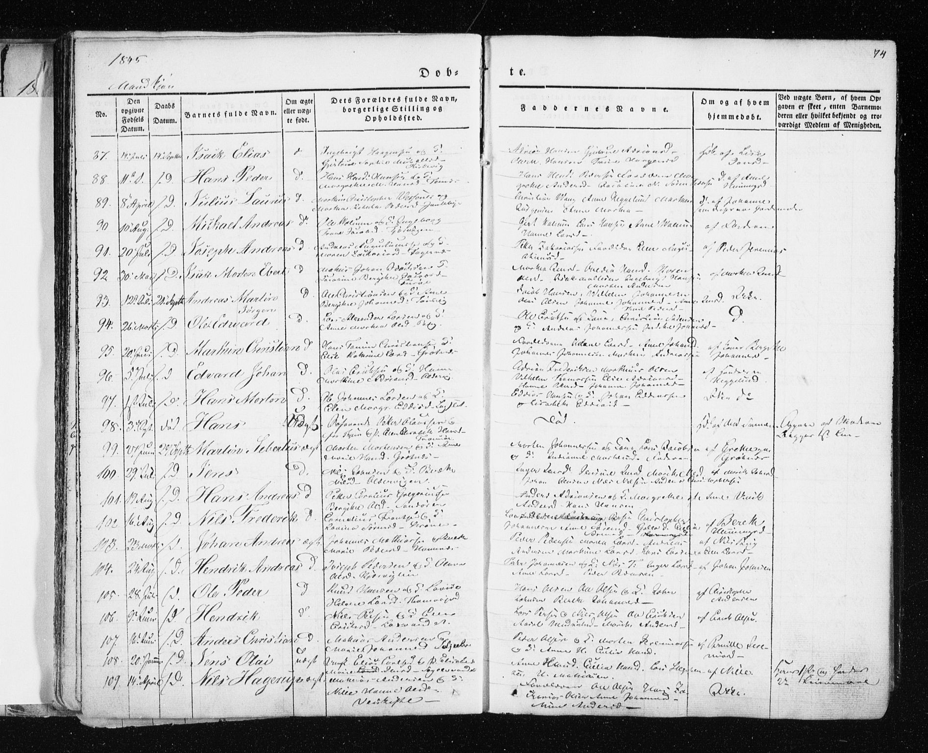 Tromsø sokneprestkontor/stiftsprosti/domprosti, SATØ/S-1343/G/Ga/L0009kirke: Parish register (official) no. 9, 1837-1847, p. 74