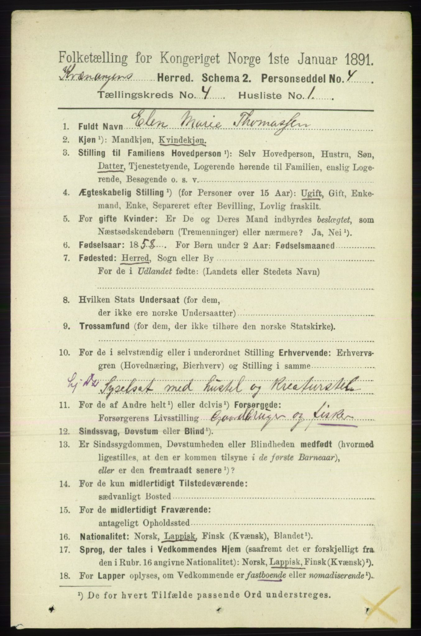 RA, 1891 census for 1943 Kvænangen, 1891, p. 1545