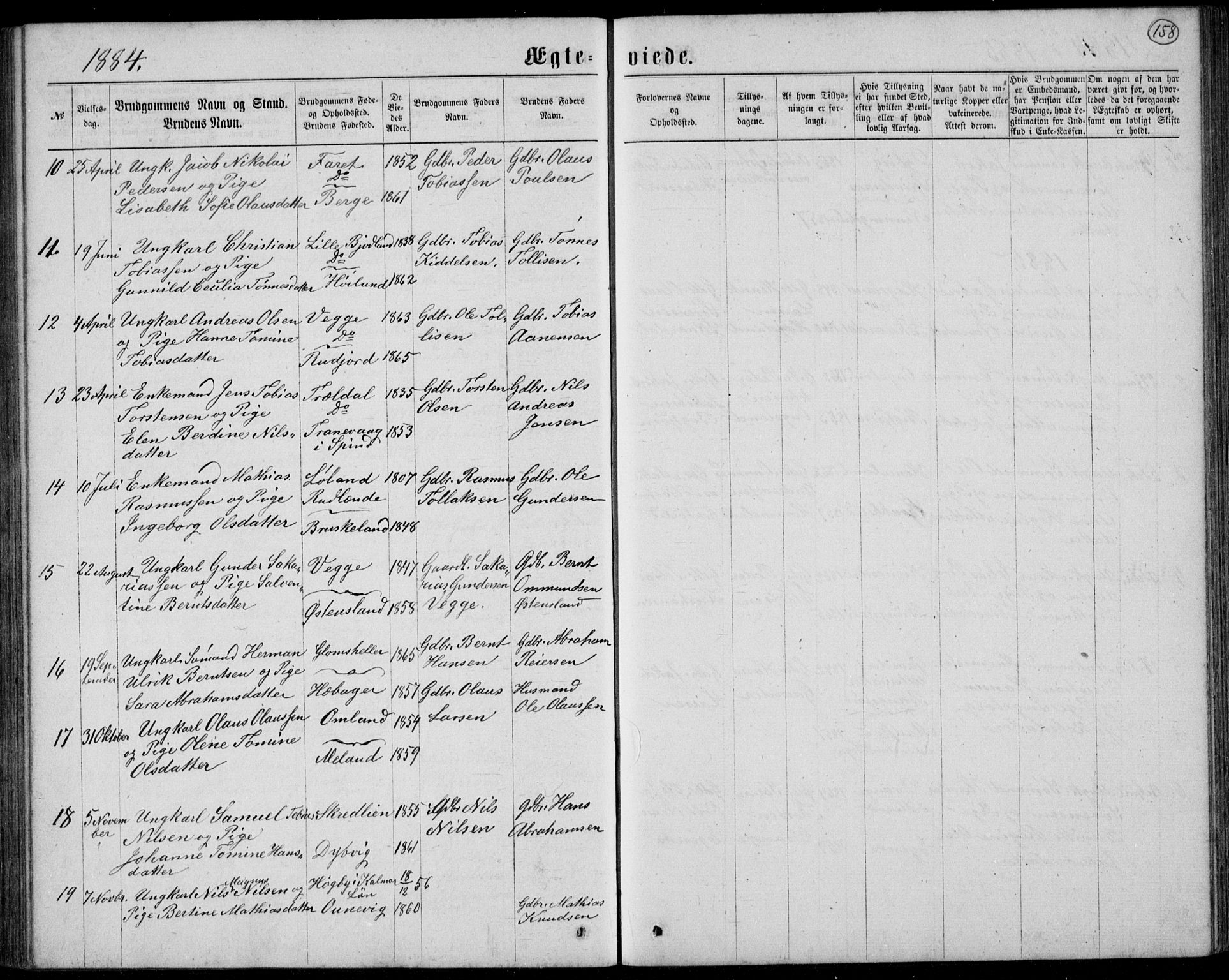 Lyngdal sokneprestkontor, SAK/1111-0029/F/Fb/Fbc/L0004: Parish register (copy) no. B 4, 1878-1896, p. 158