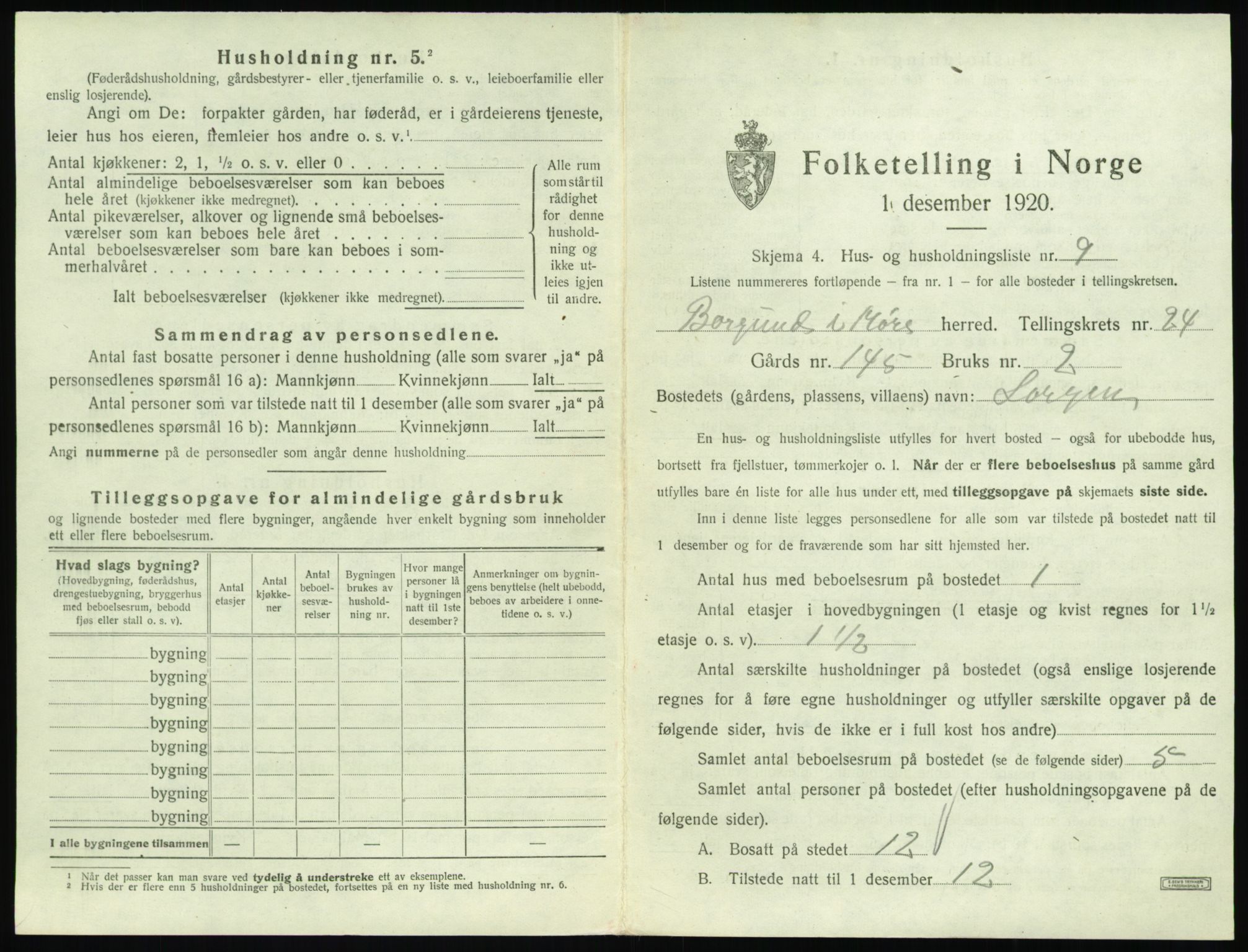 SAT, 1920 census for Borgund, 1920, p. 2000